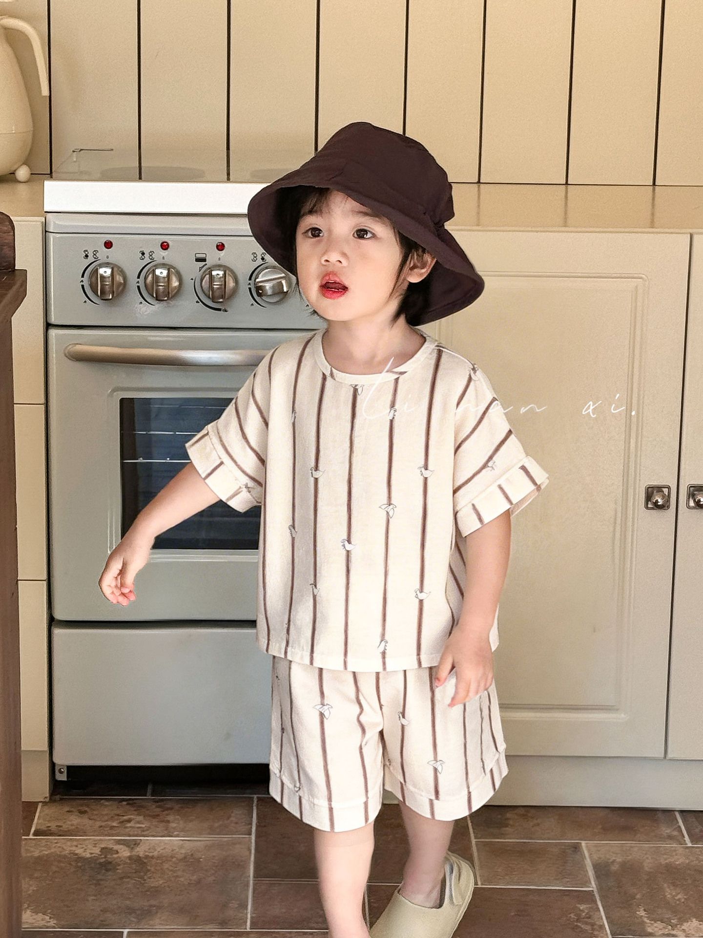 Homewear Linanxi dragon sọc nâu