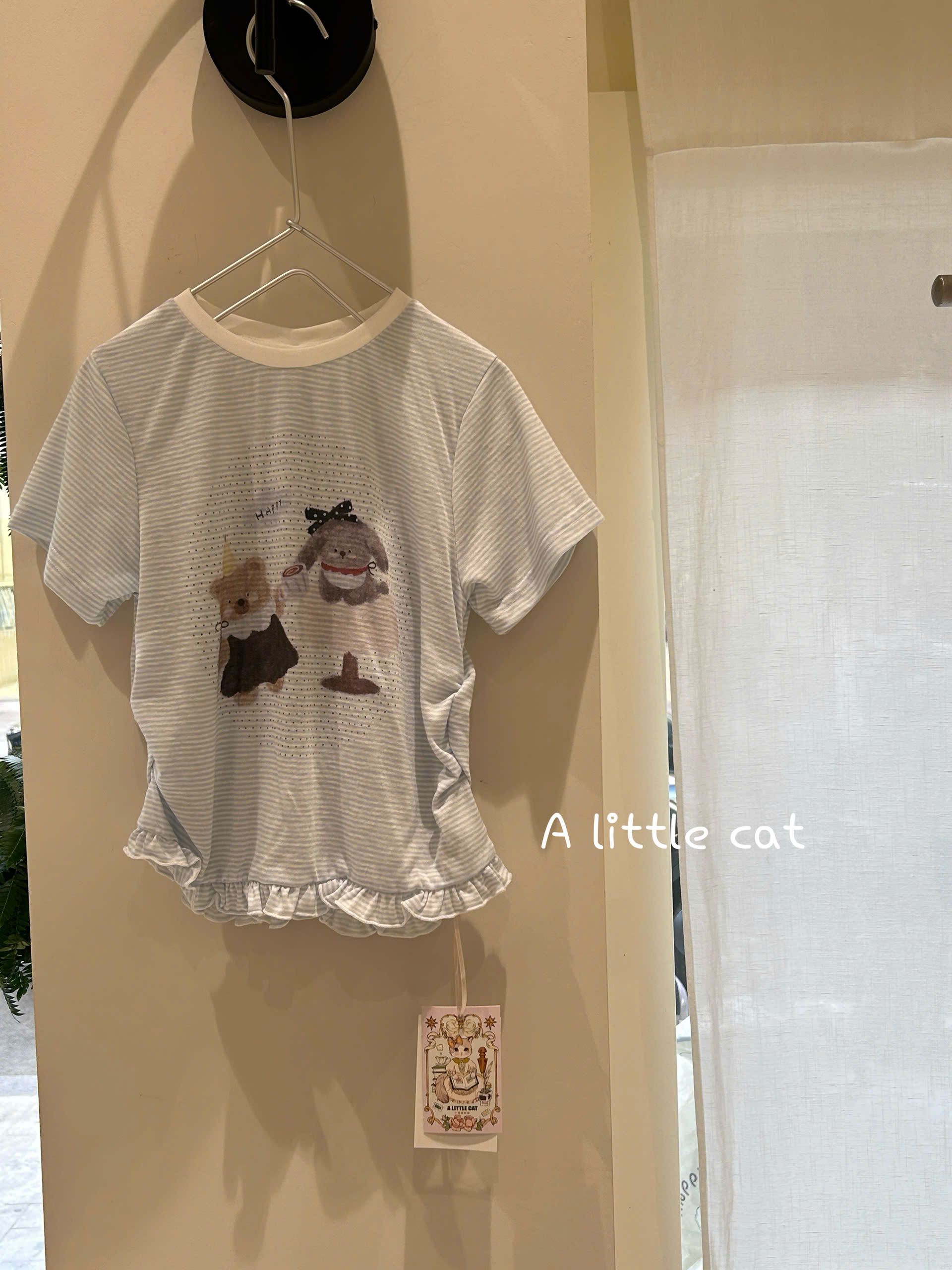 A Little Cat - Áo phông kẻ Gấu Thỏ mix bèo