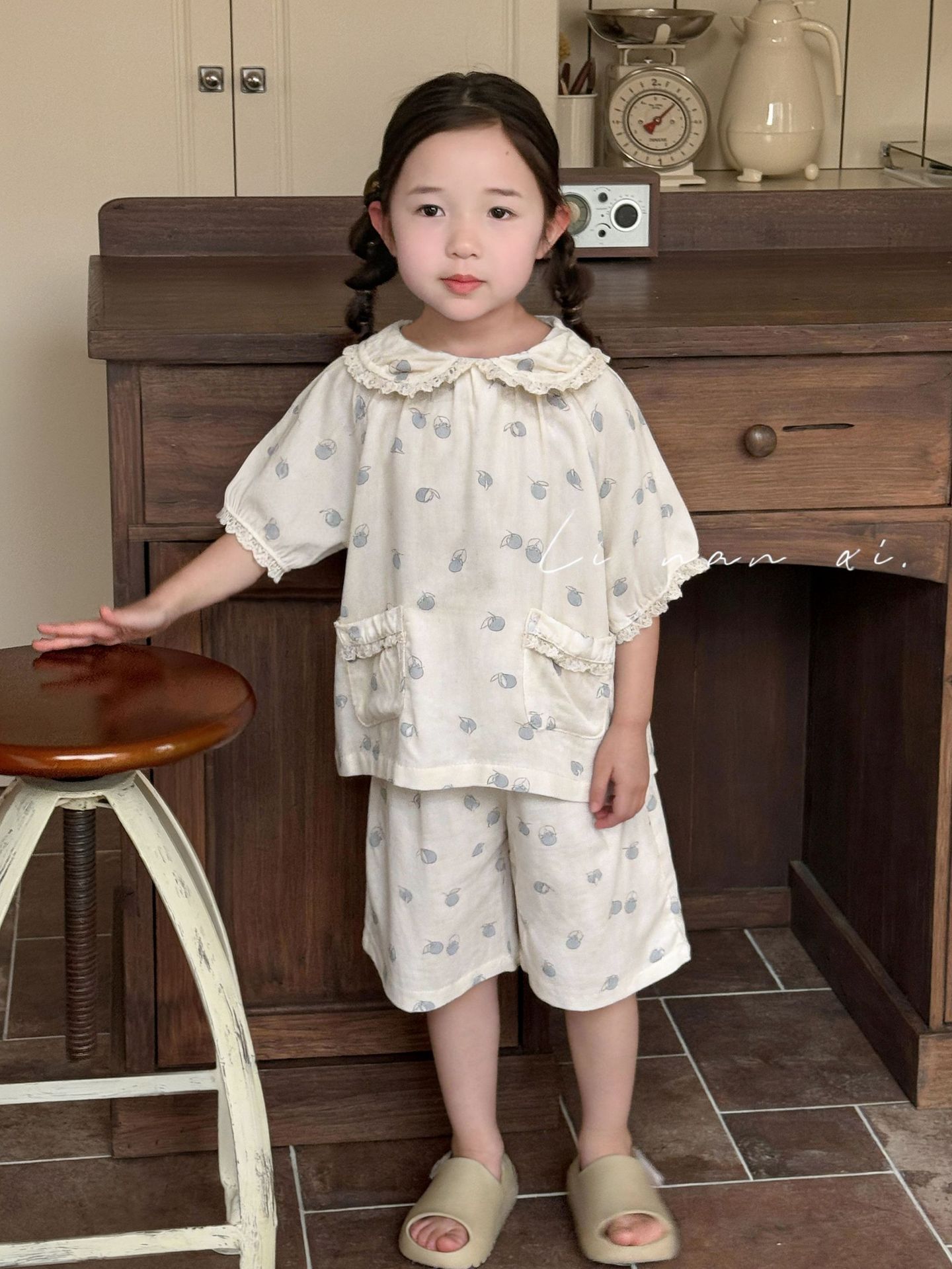 Homewear Linanxi cổ sen mix ren túi bèo