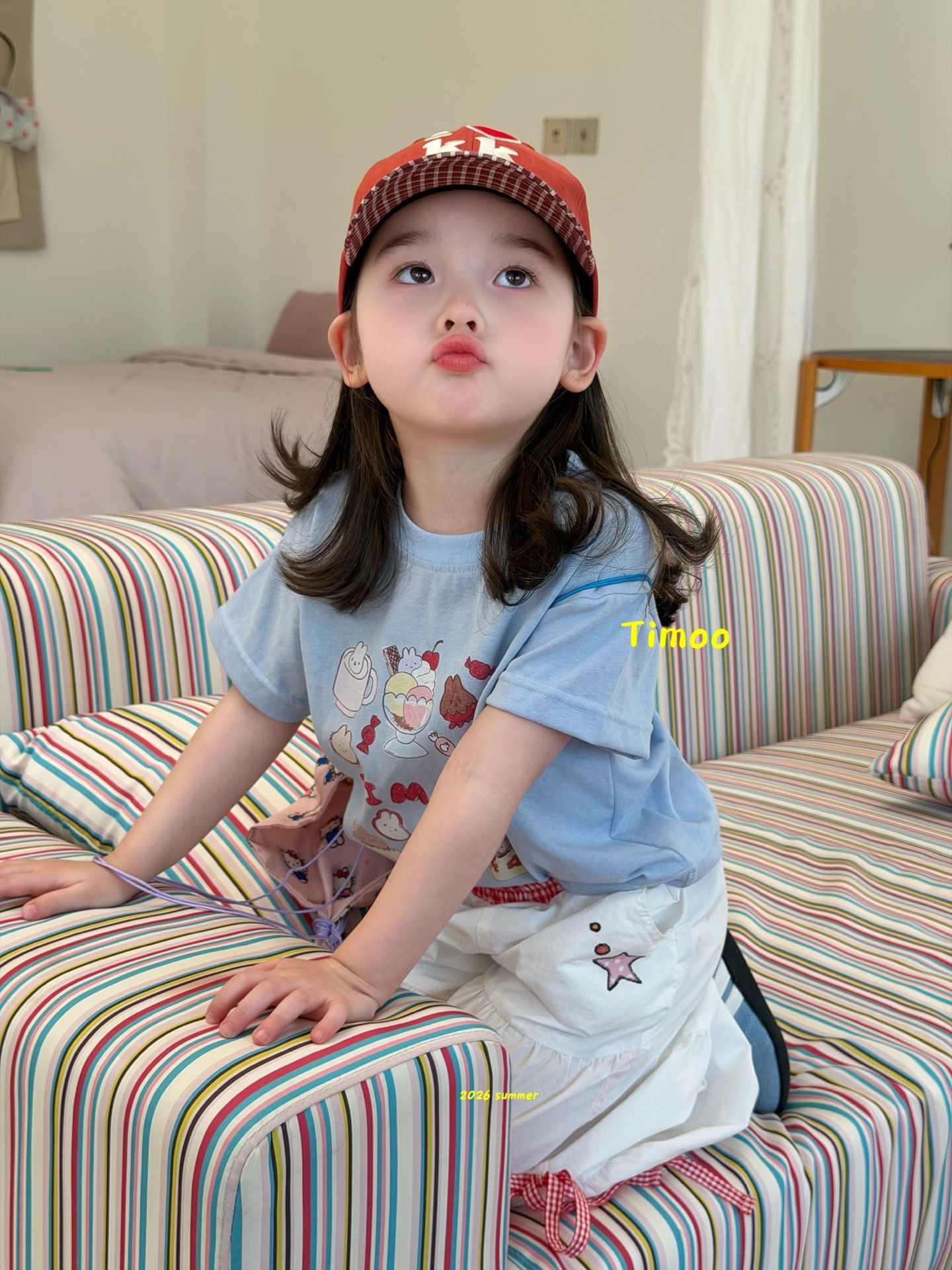 Timoo bunny star - Quần star trắng gấu loe