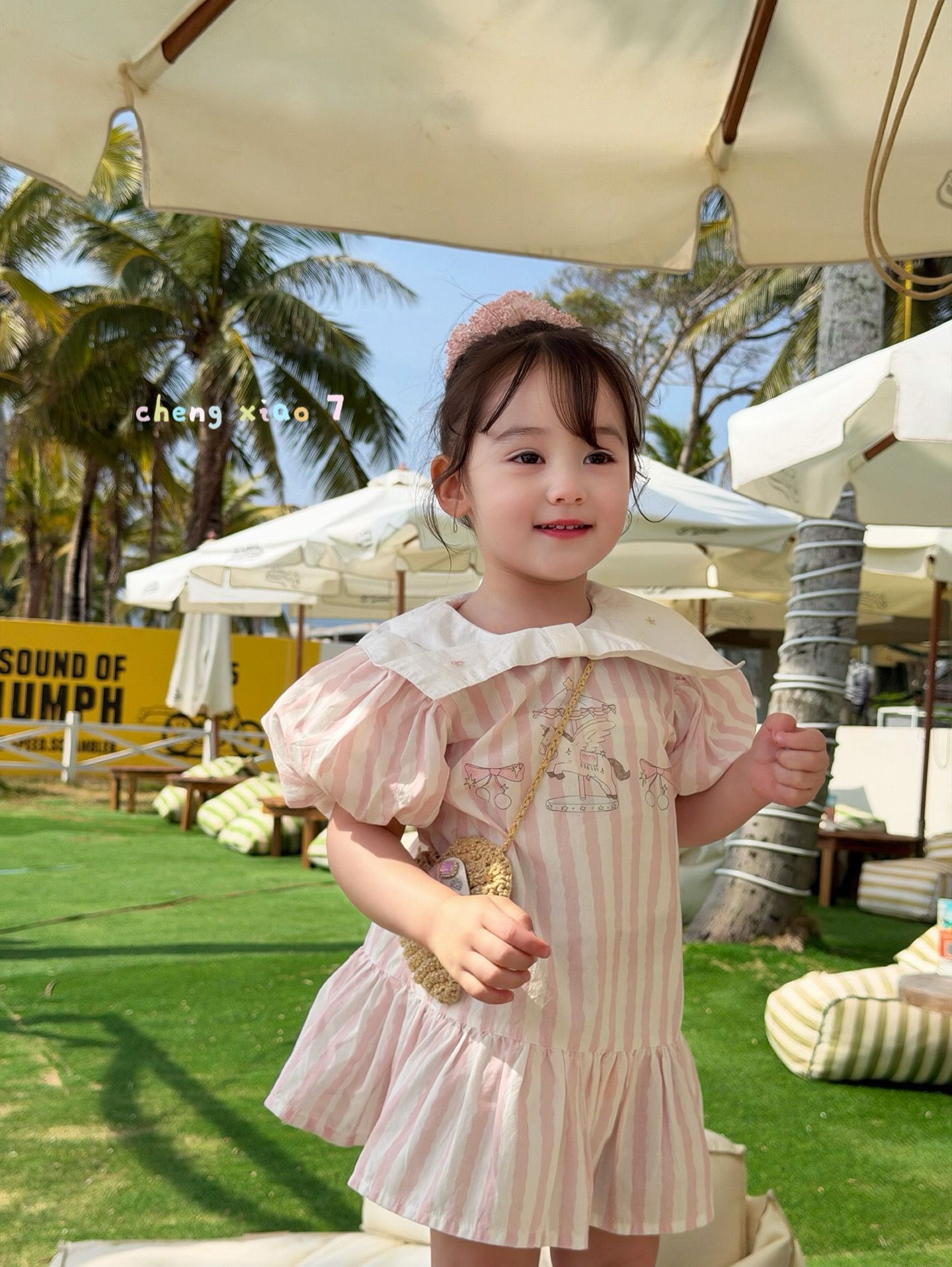 Cheng Xiao - Đầm sọc hồng horse carousel