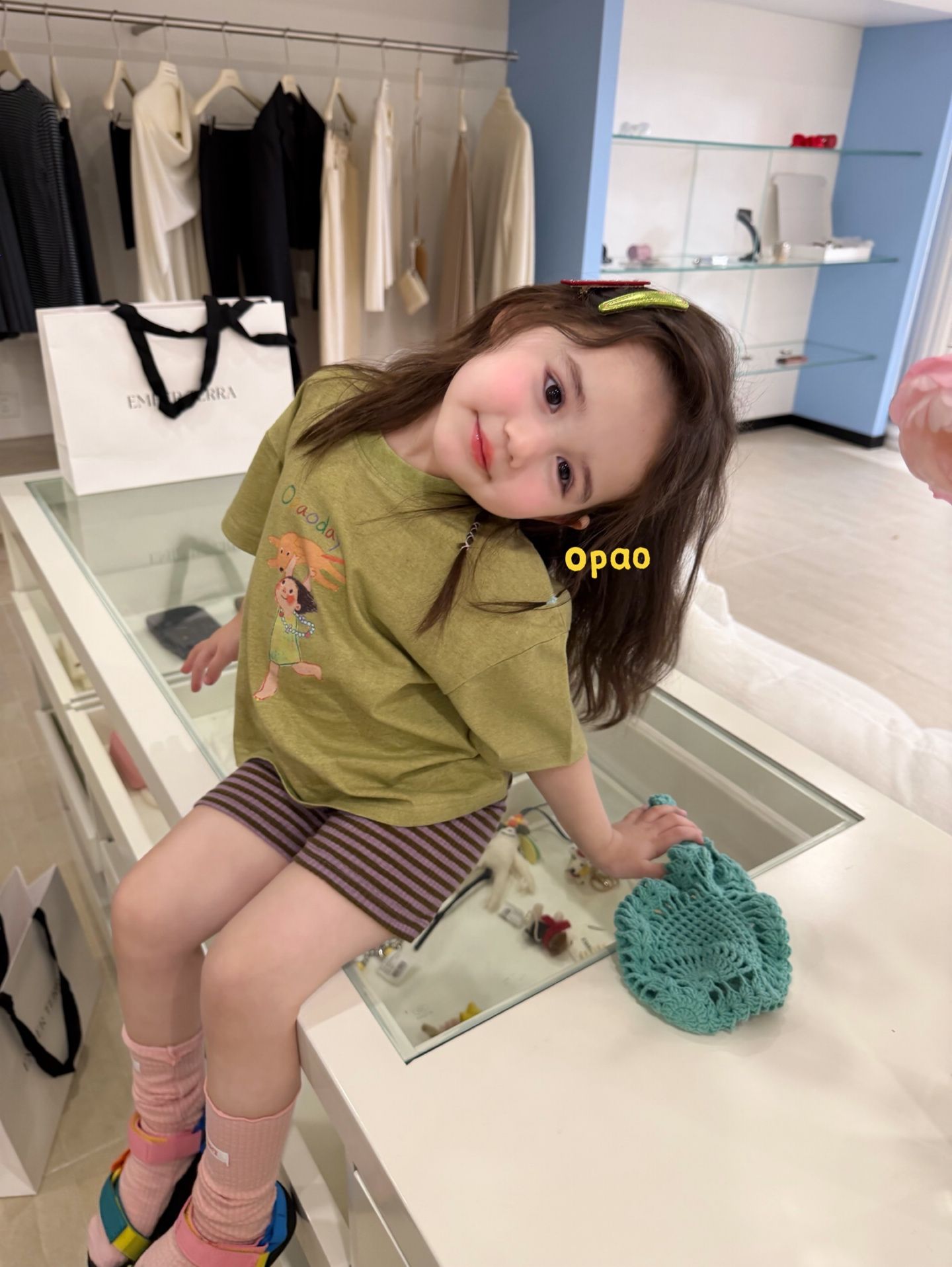 Opao day - Quần short legging kẻ hồng nâu