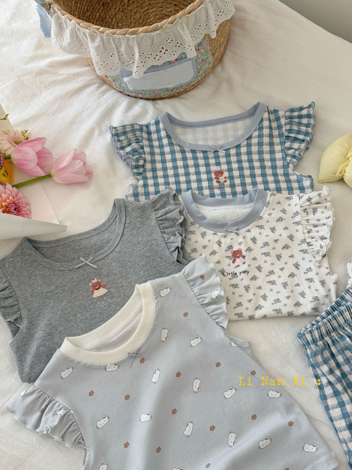 Homewear Linanxi chờm vai xám nhìu kitty