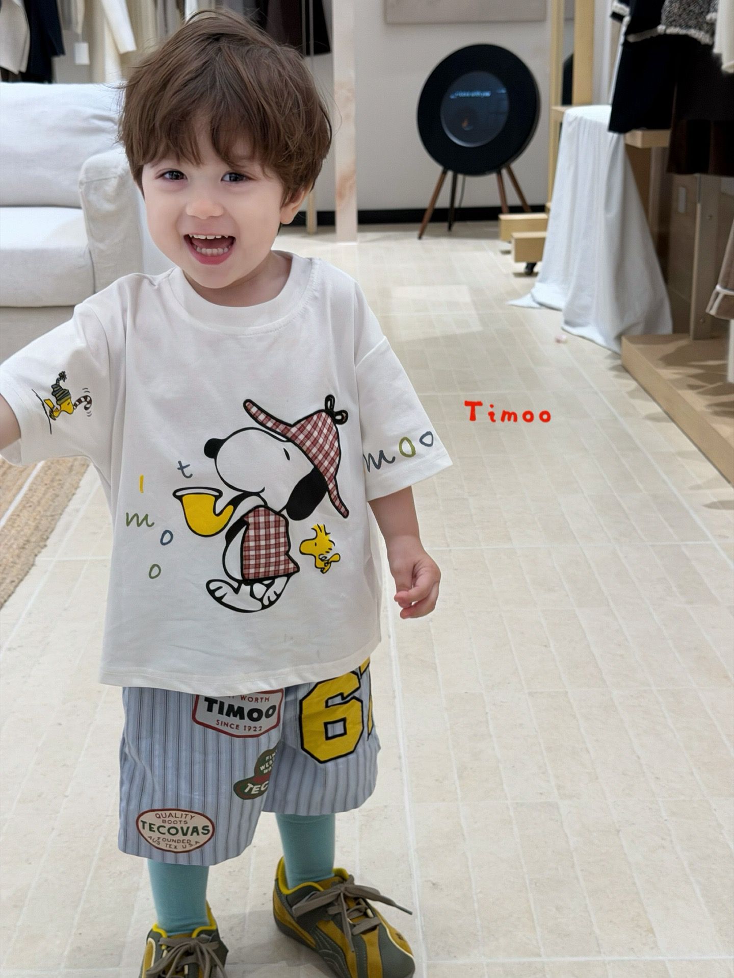Timoo Snoopy Tecovas - Quần short sọc xanh