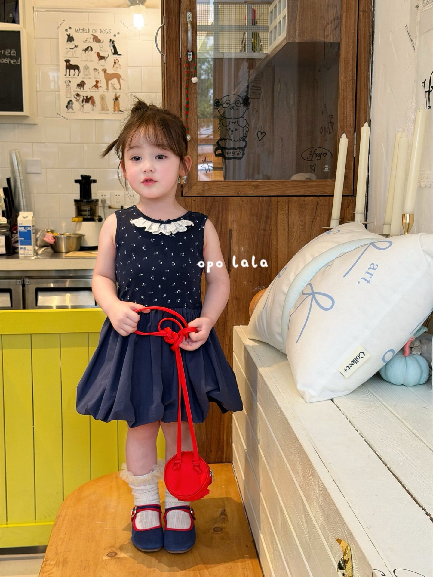 Opo Lala - Đầm Navy cổ mix ren