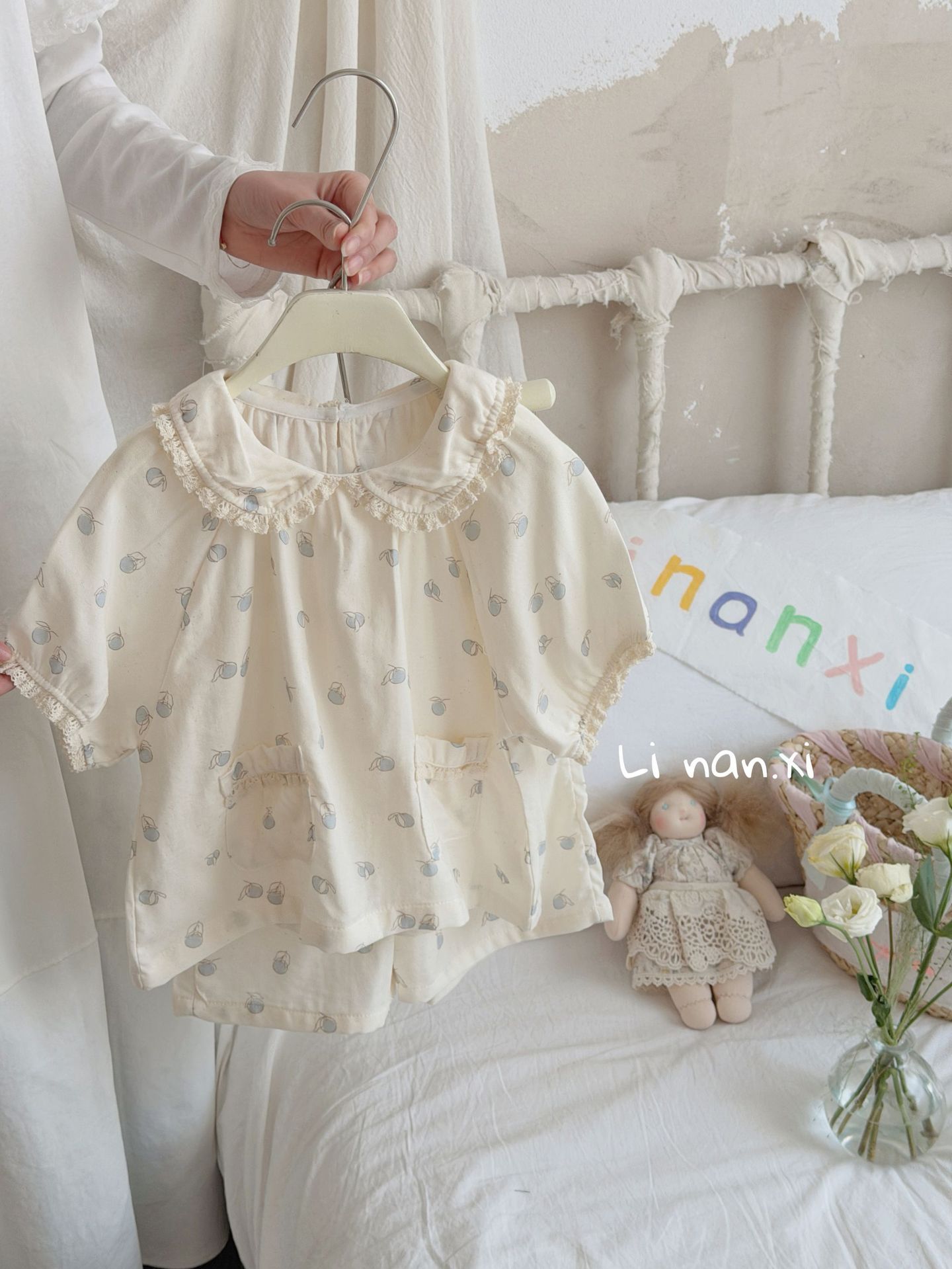 Homewear Linanxi cổ sen mix ren túi bèo