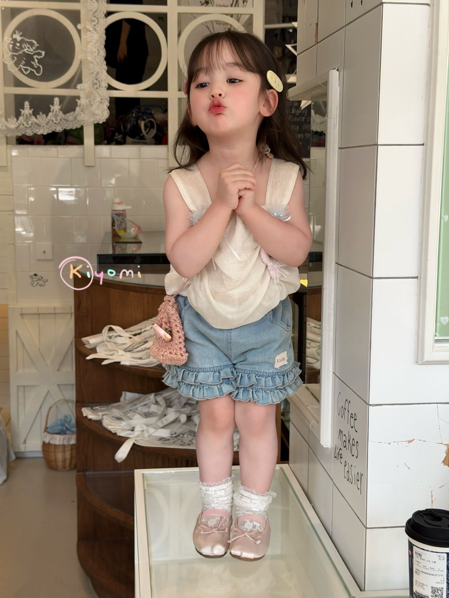 Quần short denim Kiyomi gấu bèo míng ren