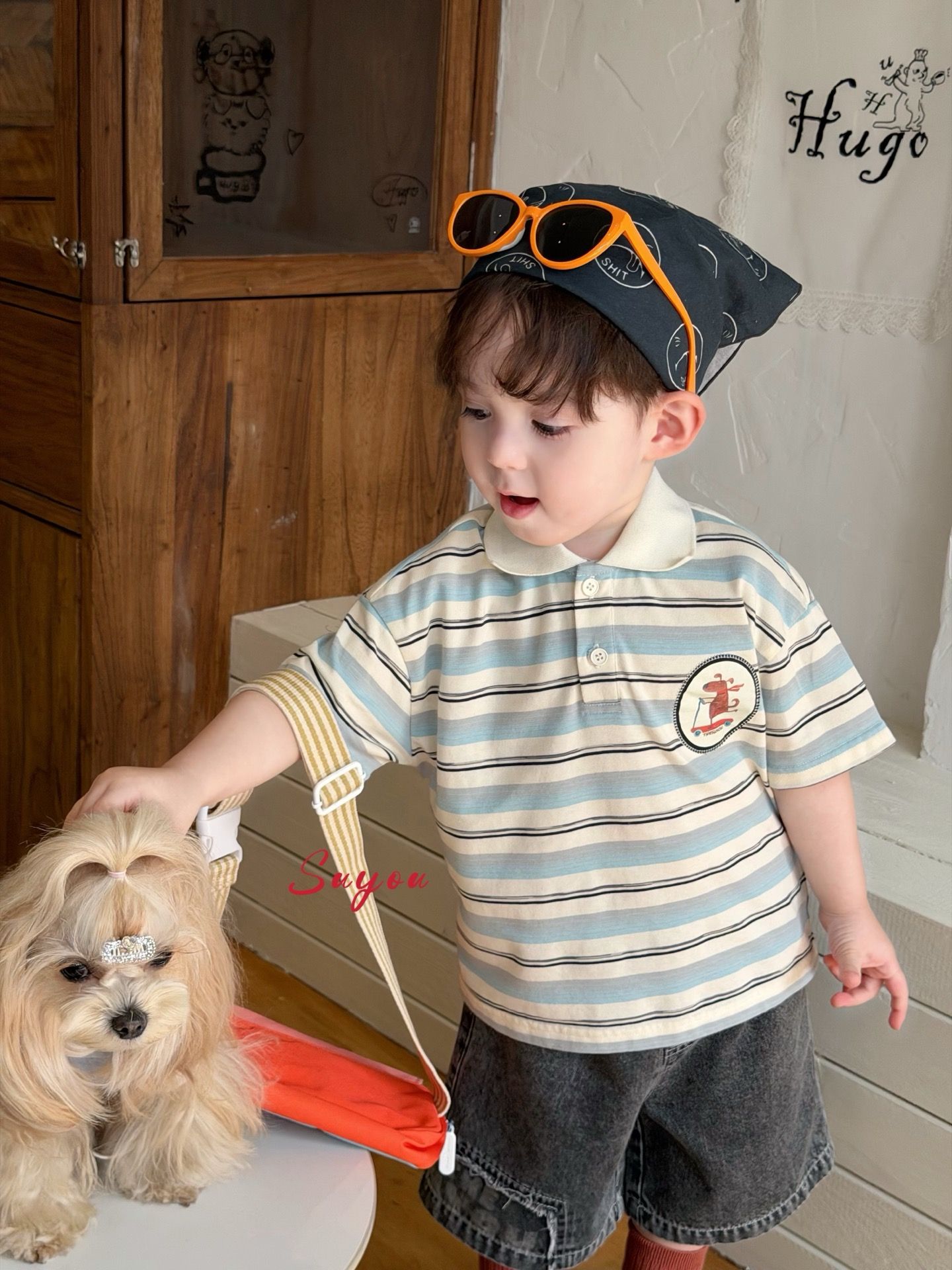 Suyou - Áo polo kẻ xanh puppy skate 582290
