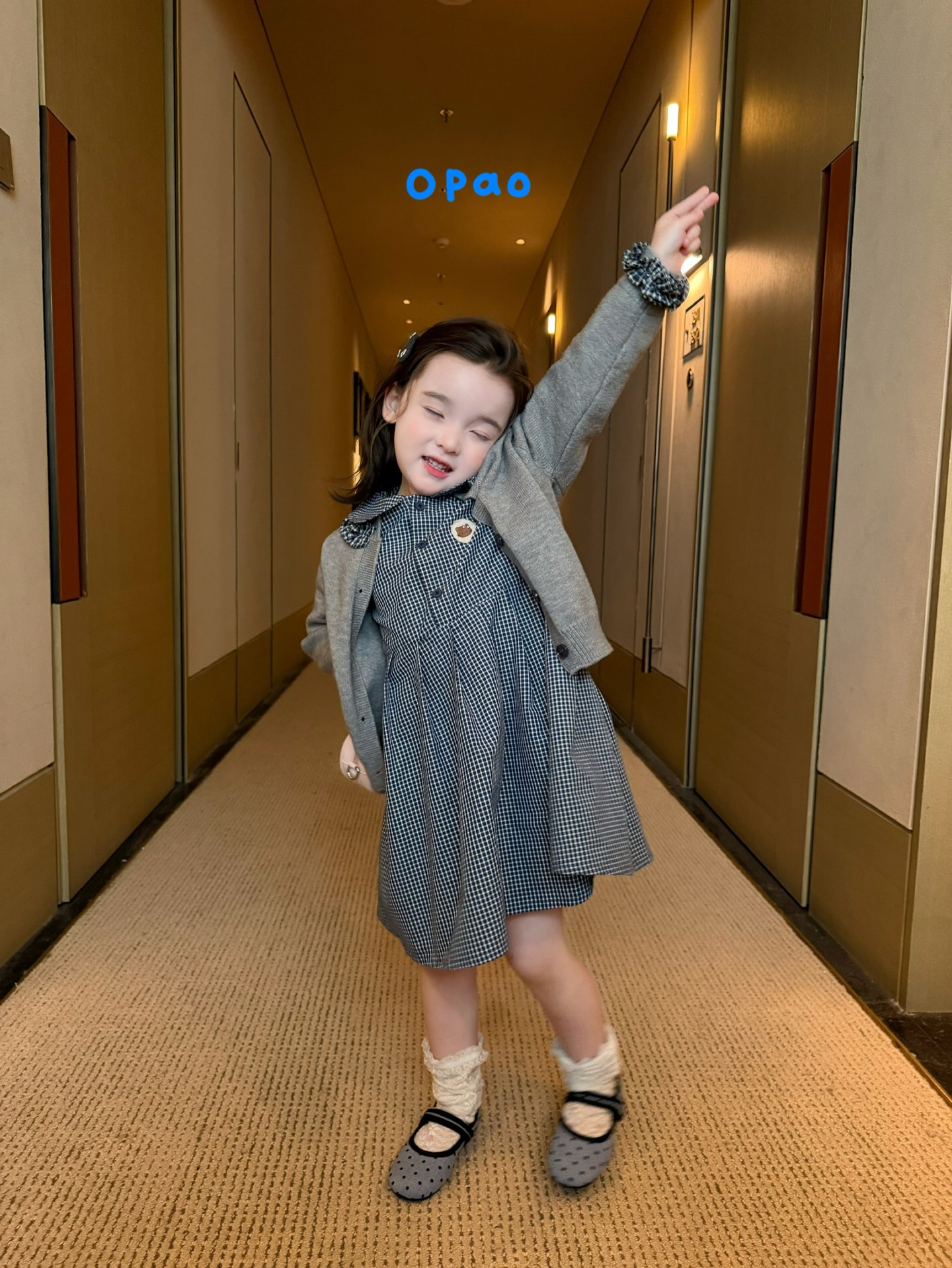Opao - Đầm caro cổ sen 6Q6132