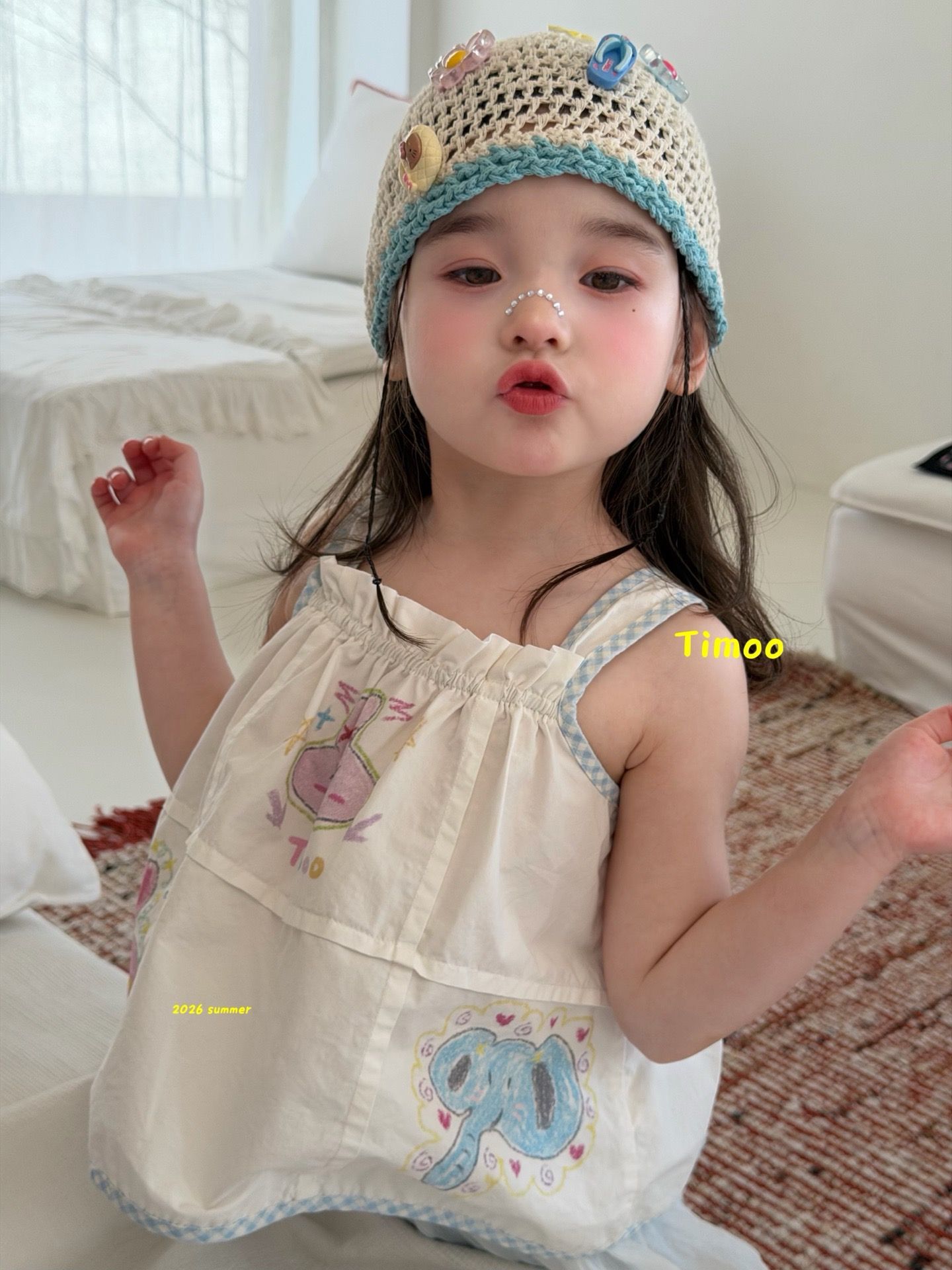 Timoo bunny - Áo hai dây viền caro