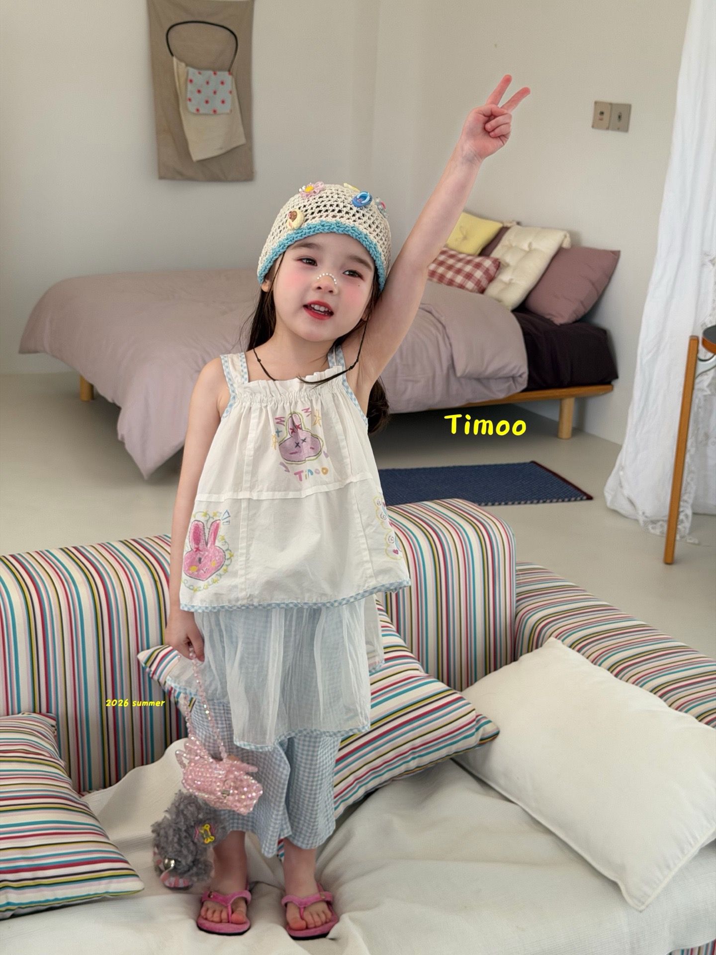 Timoo bunny - Áo hai dây viền caro