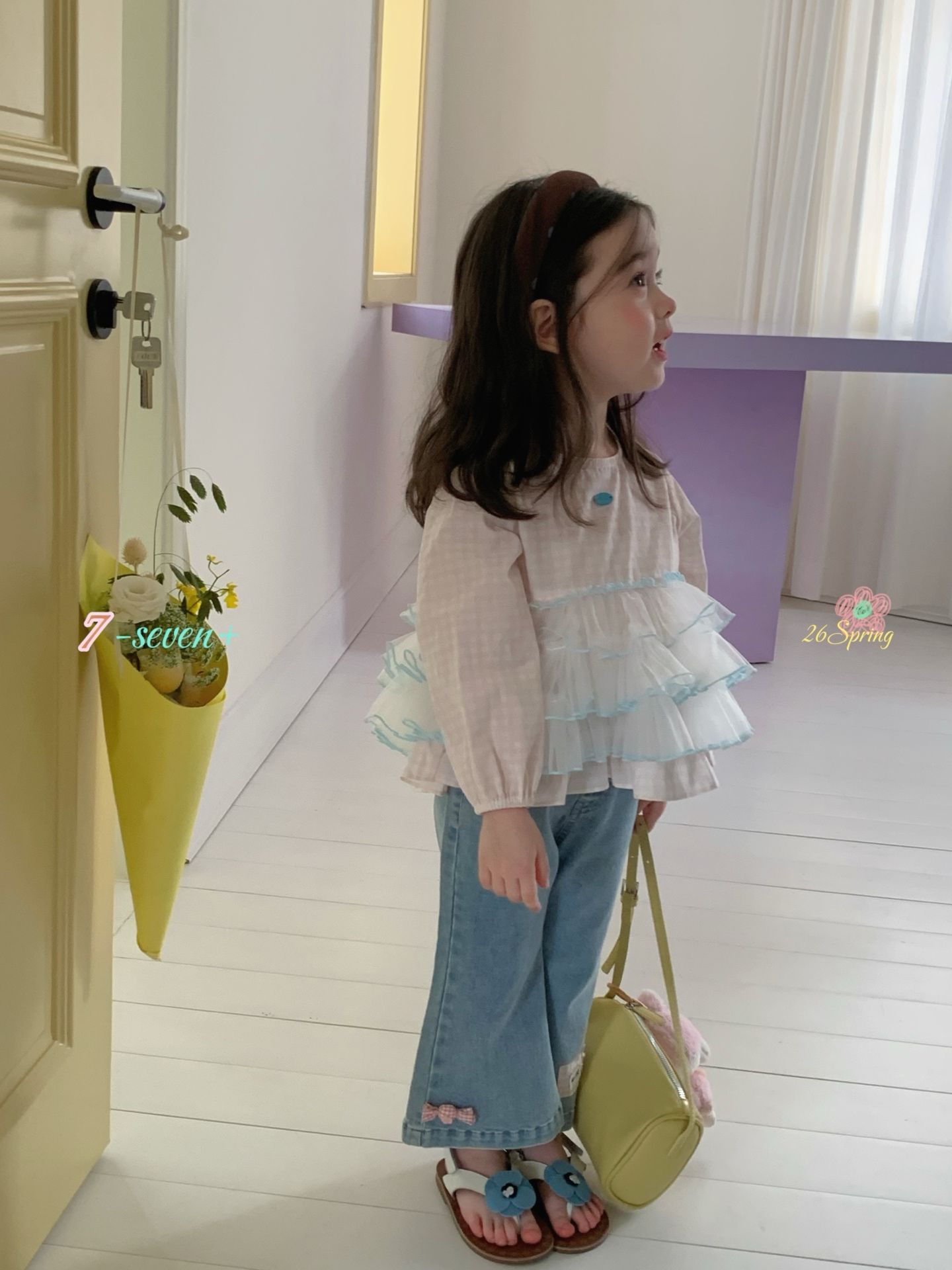 Quần denim 7-seven gấu loe nơ hồng MH