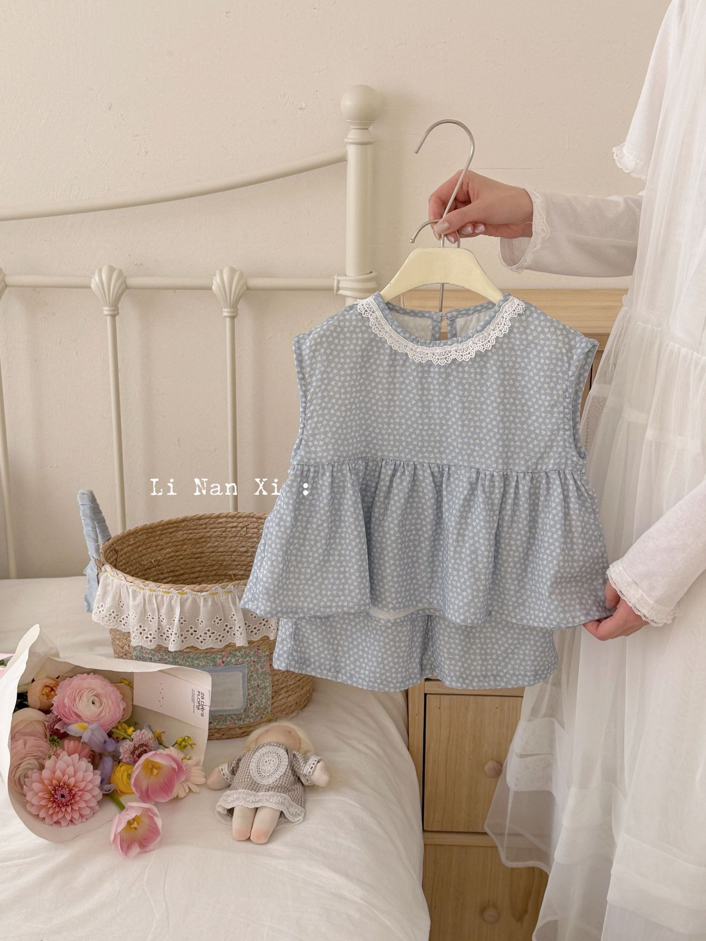 Homewear Linanxi baby doll hoa xanh nhỏ