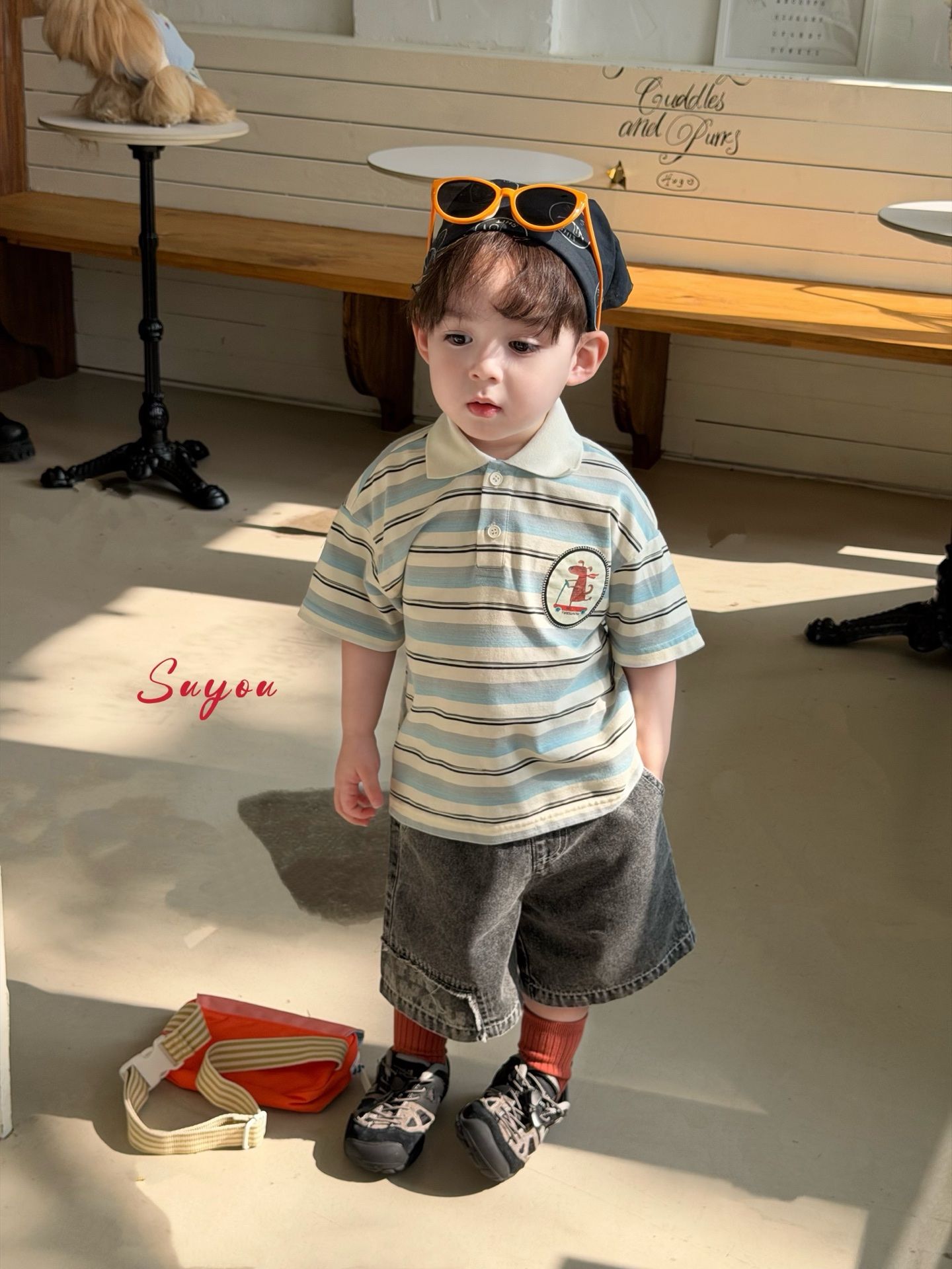 Suyou - Áo polo kẻ xanh puppy skate 582290