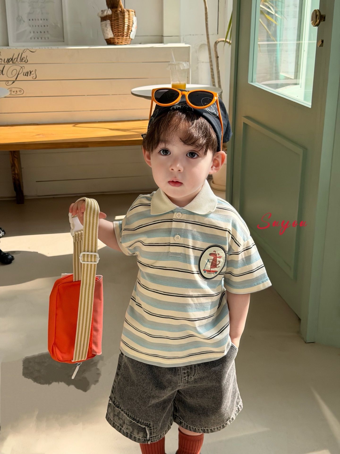 Suyou - Áo polo kẻ xanh puppy skate 582290