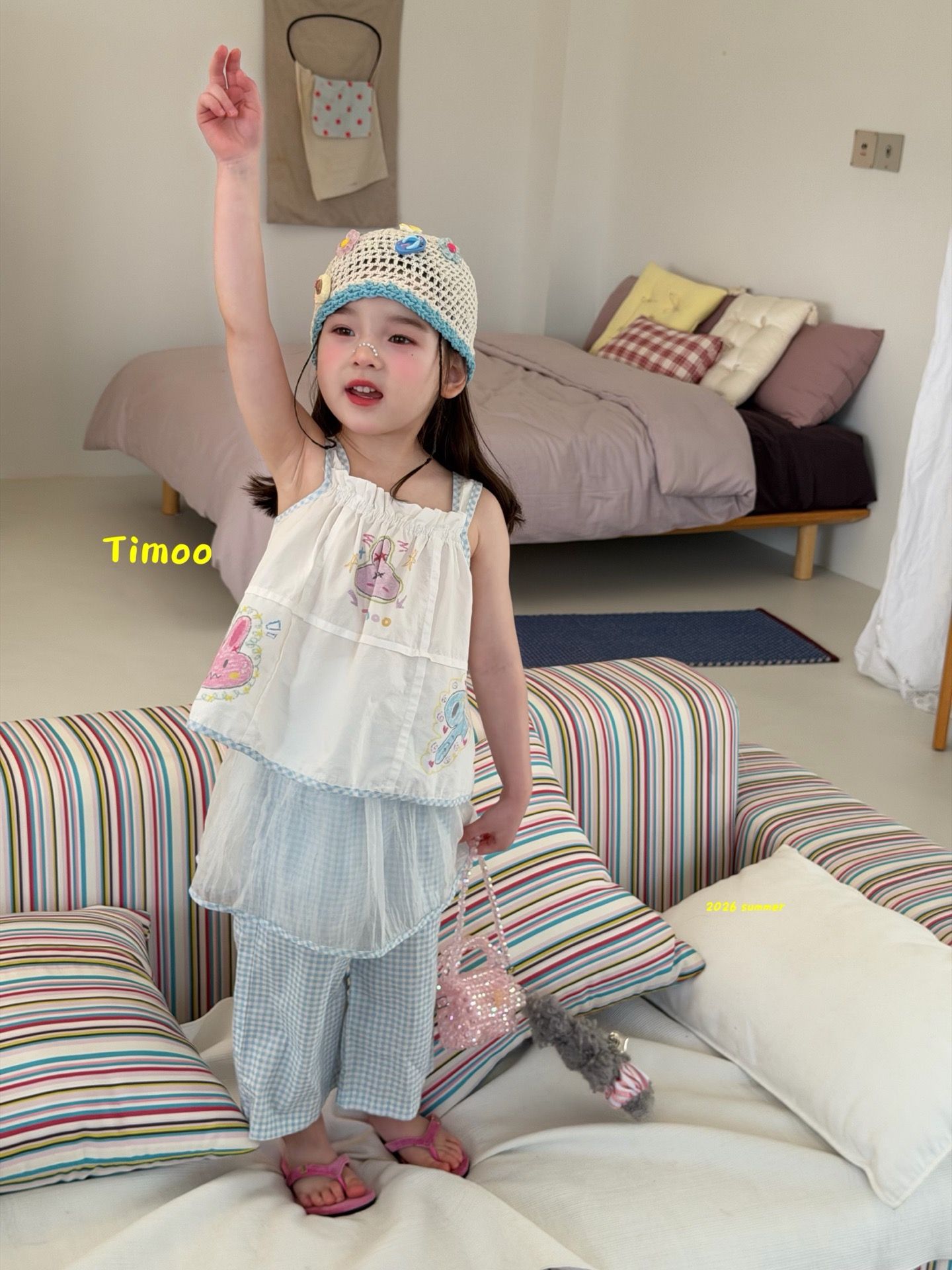 Timoo bunny - Quần caro xanh mix yếm