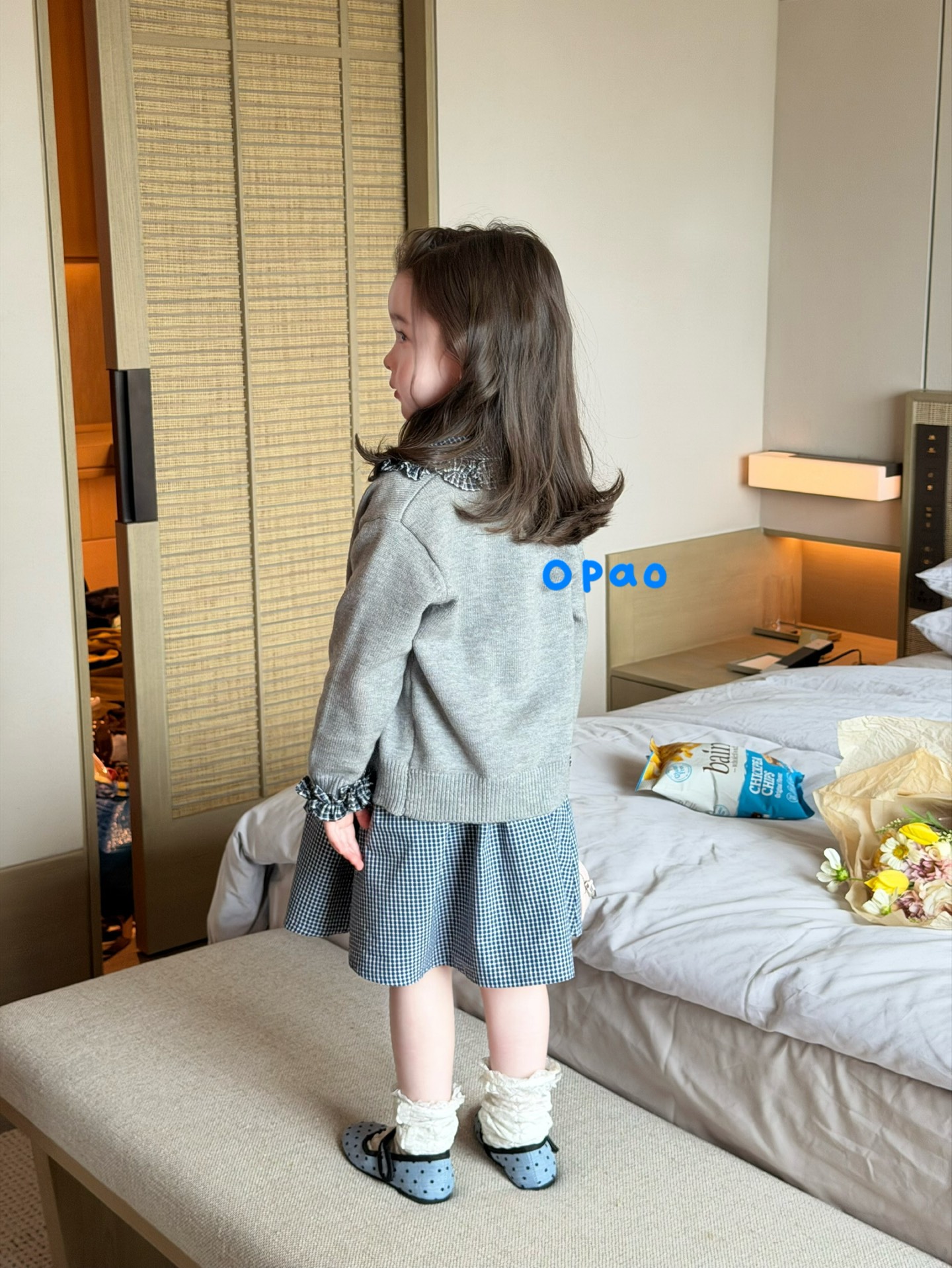 Opao - Đầm caro cổ sen