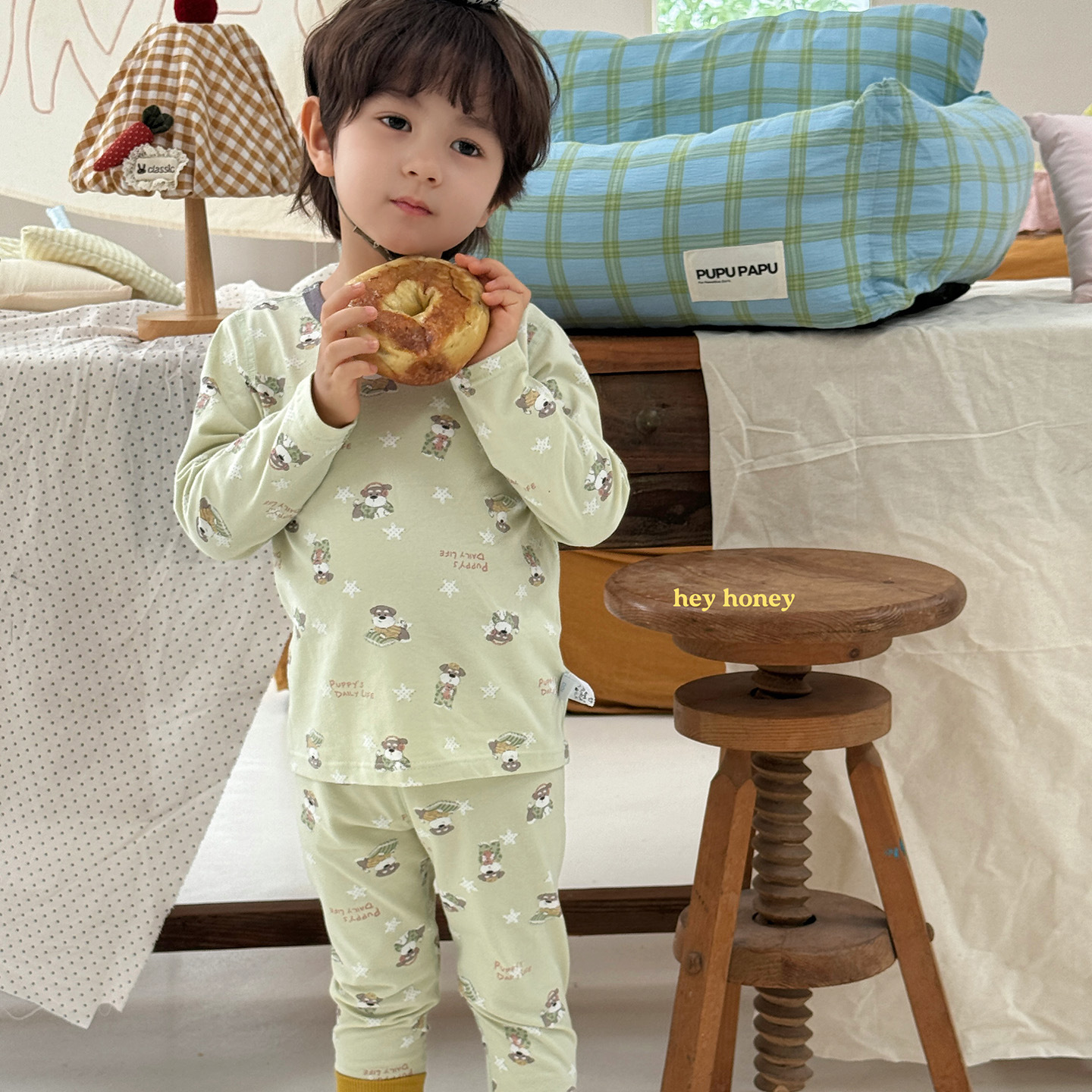 Homewear Hey Honey bé trai puppy xanh