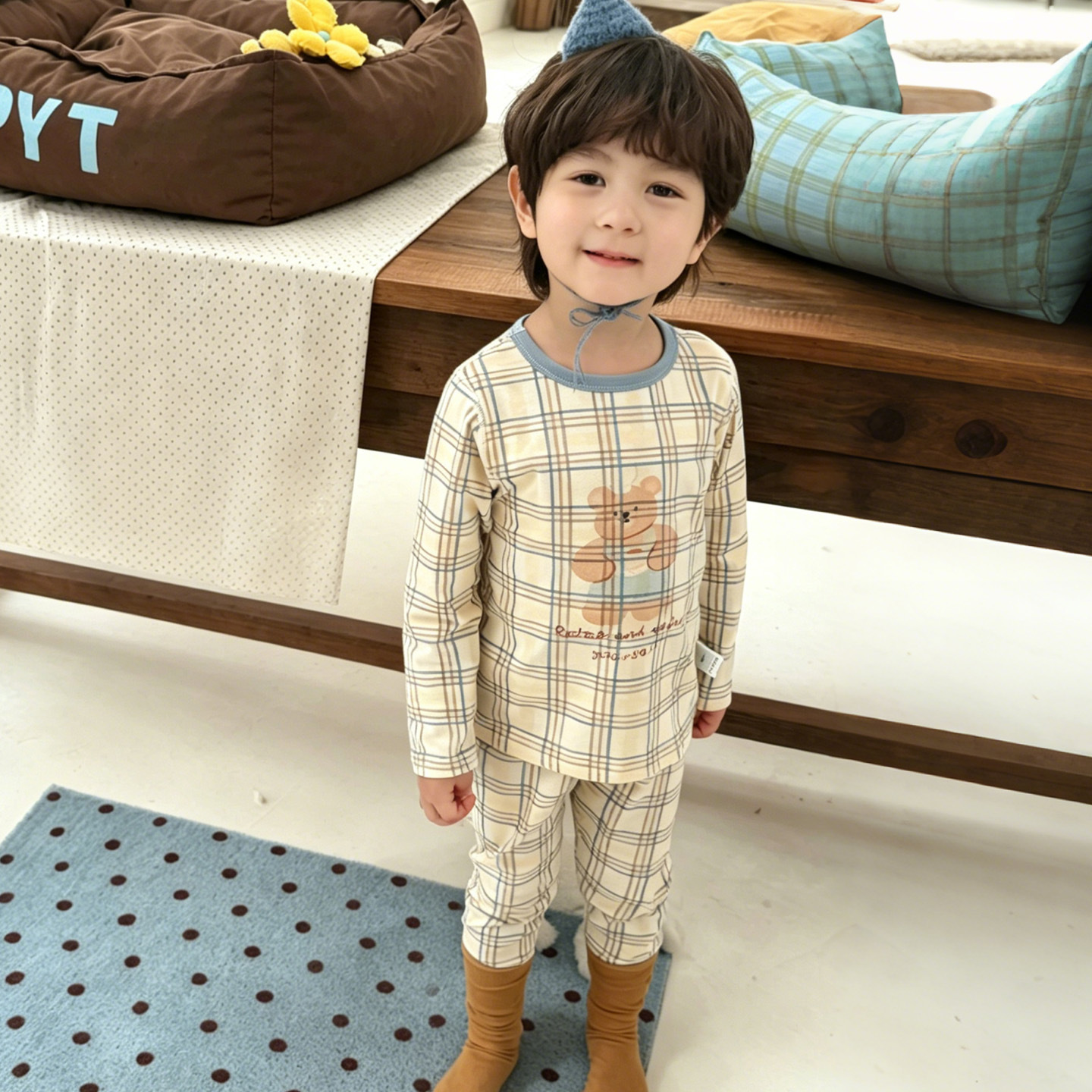 Homewear Hey Honey bé trai Gấu caro