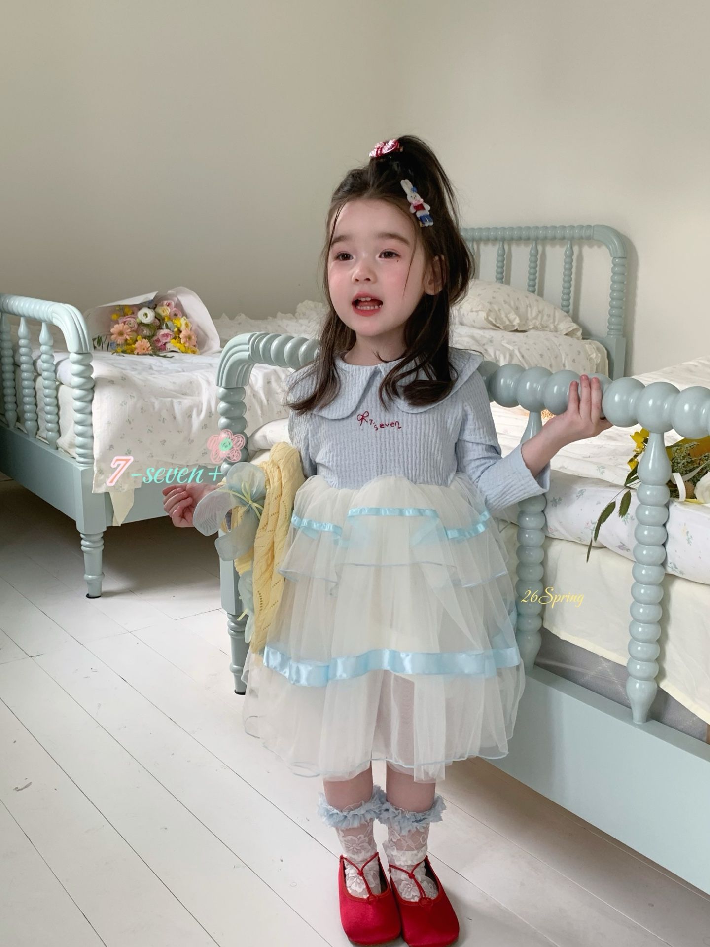 Đầm cổ sen 7-seven thân tutu viền xanh 7+009