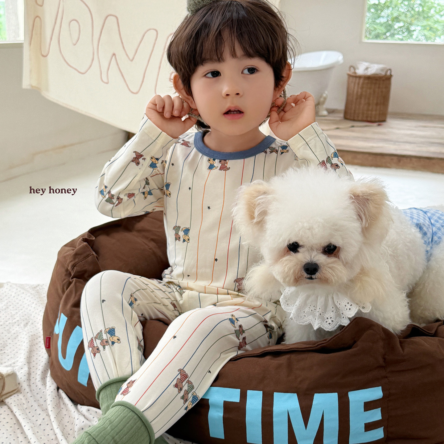 Homewear Hey Honey bé trai puppy sọc màu