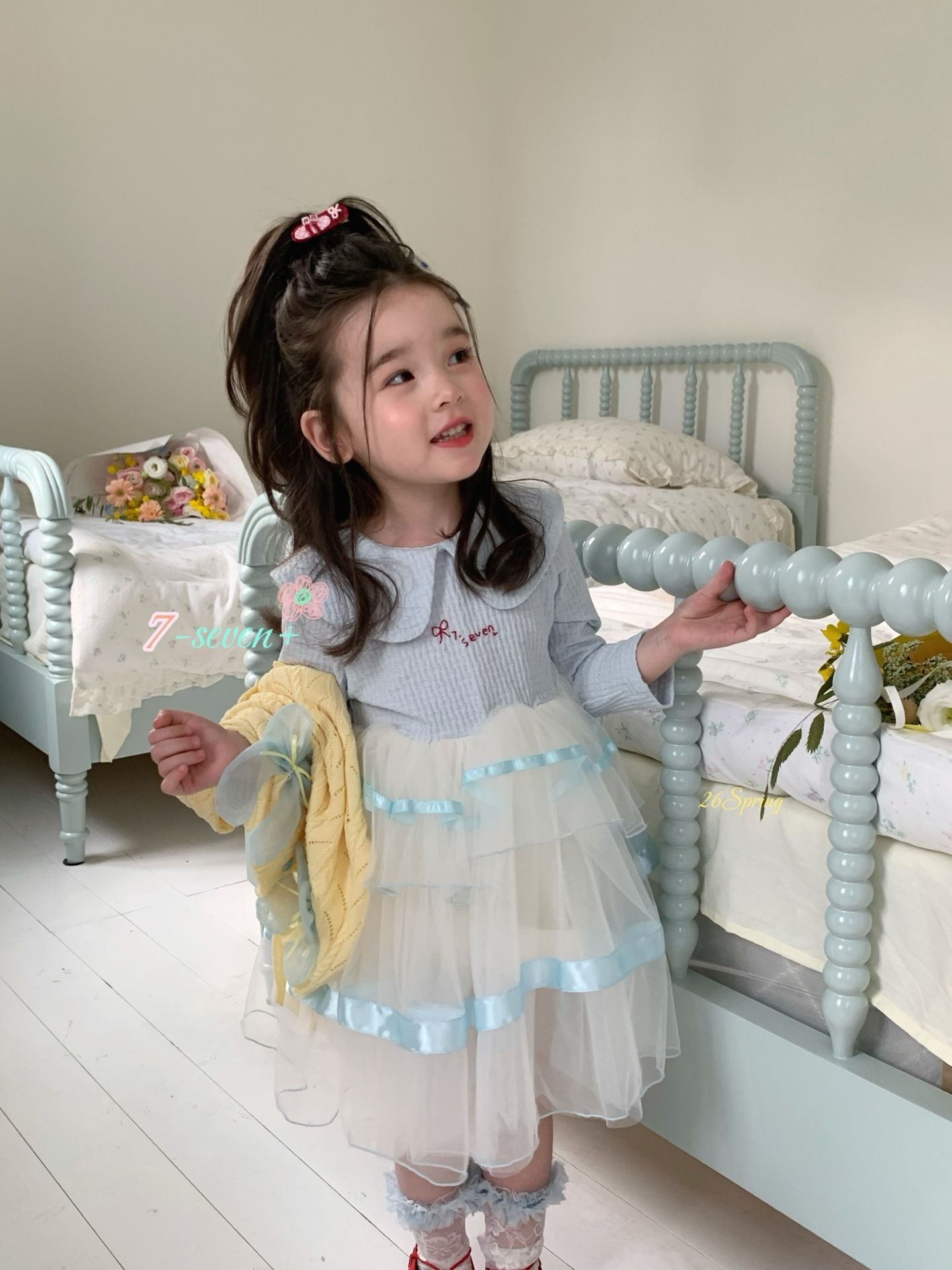 Đầm cổ sen 7-seven thân tutu viền xanh 7+009