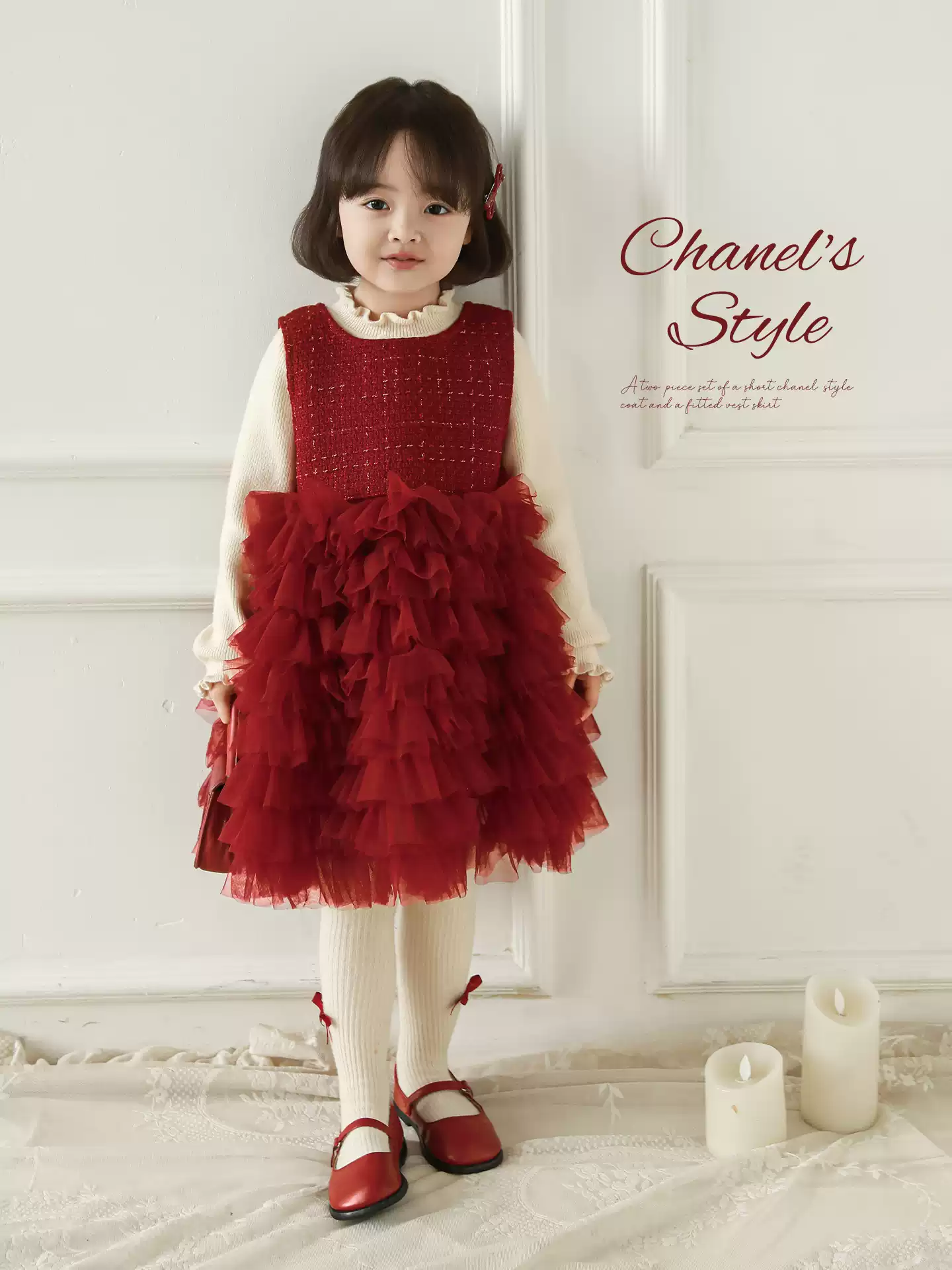 Set áo khoác tweed + đầm tutu đỏ YOYO