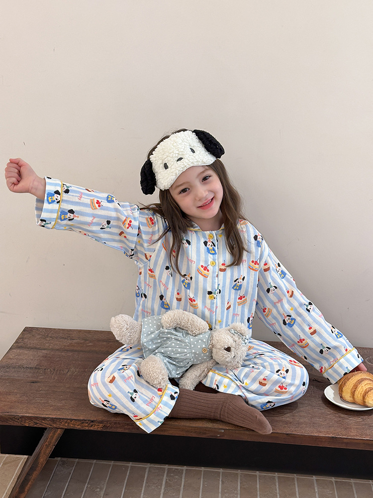 Bộ Homewear pyjama cún sọc xanh AMBB