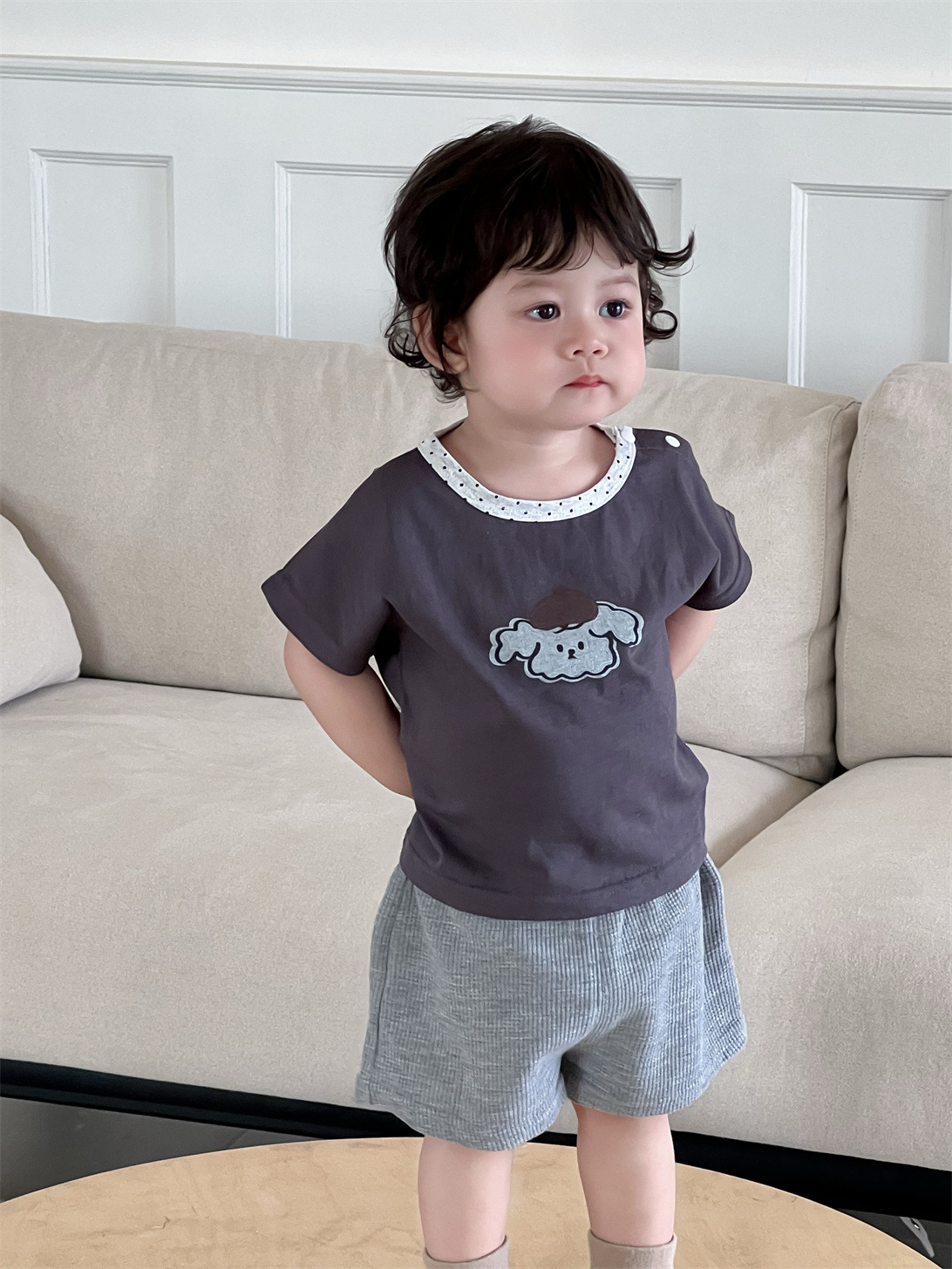Set bé trai cún xù cổ chấm bi TLK