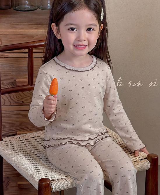 Homewear Linanxi viền sóng hoa hồng nâu