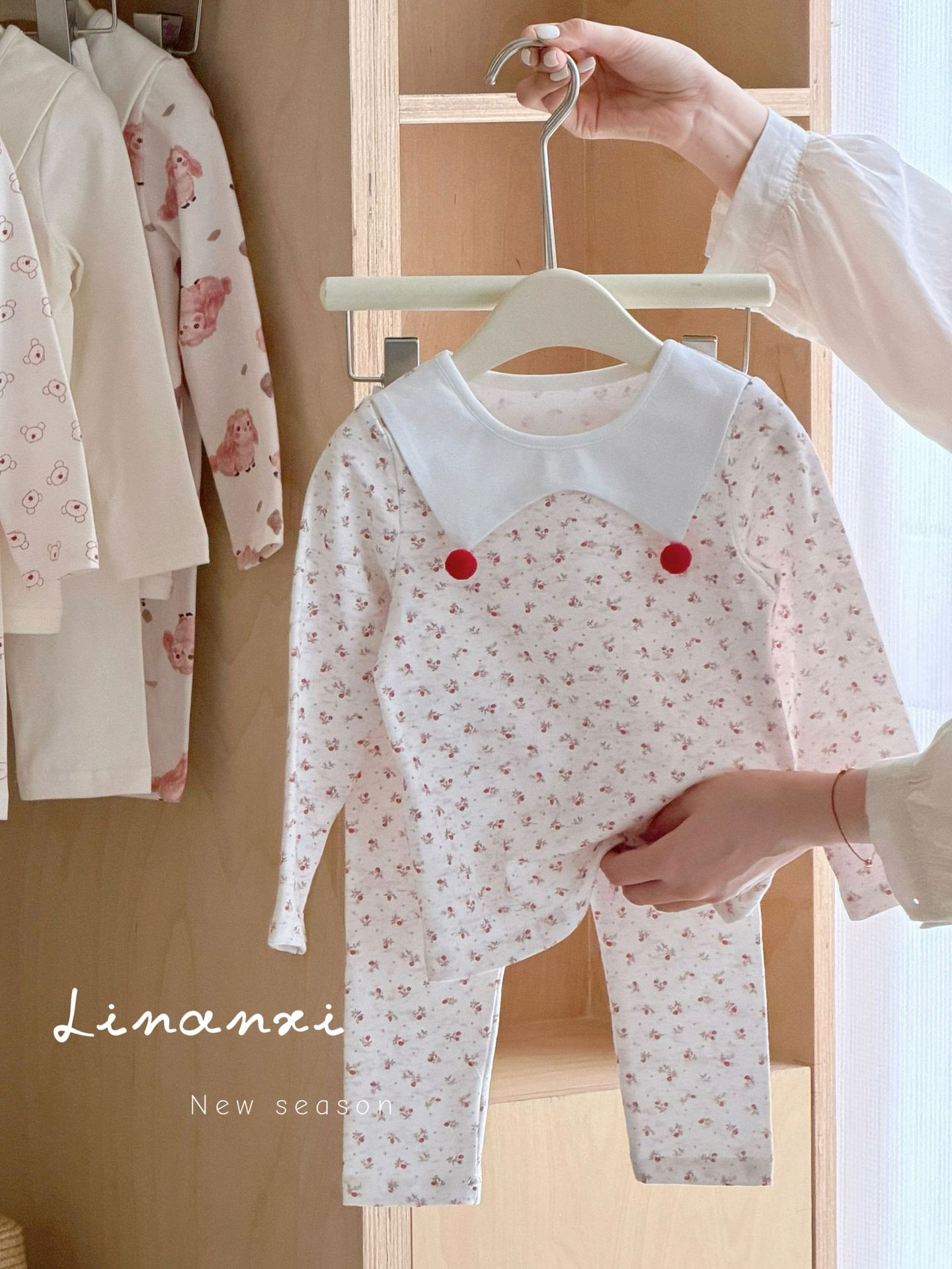 Homewear Linanxi bông đỏ hoa nhí