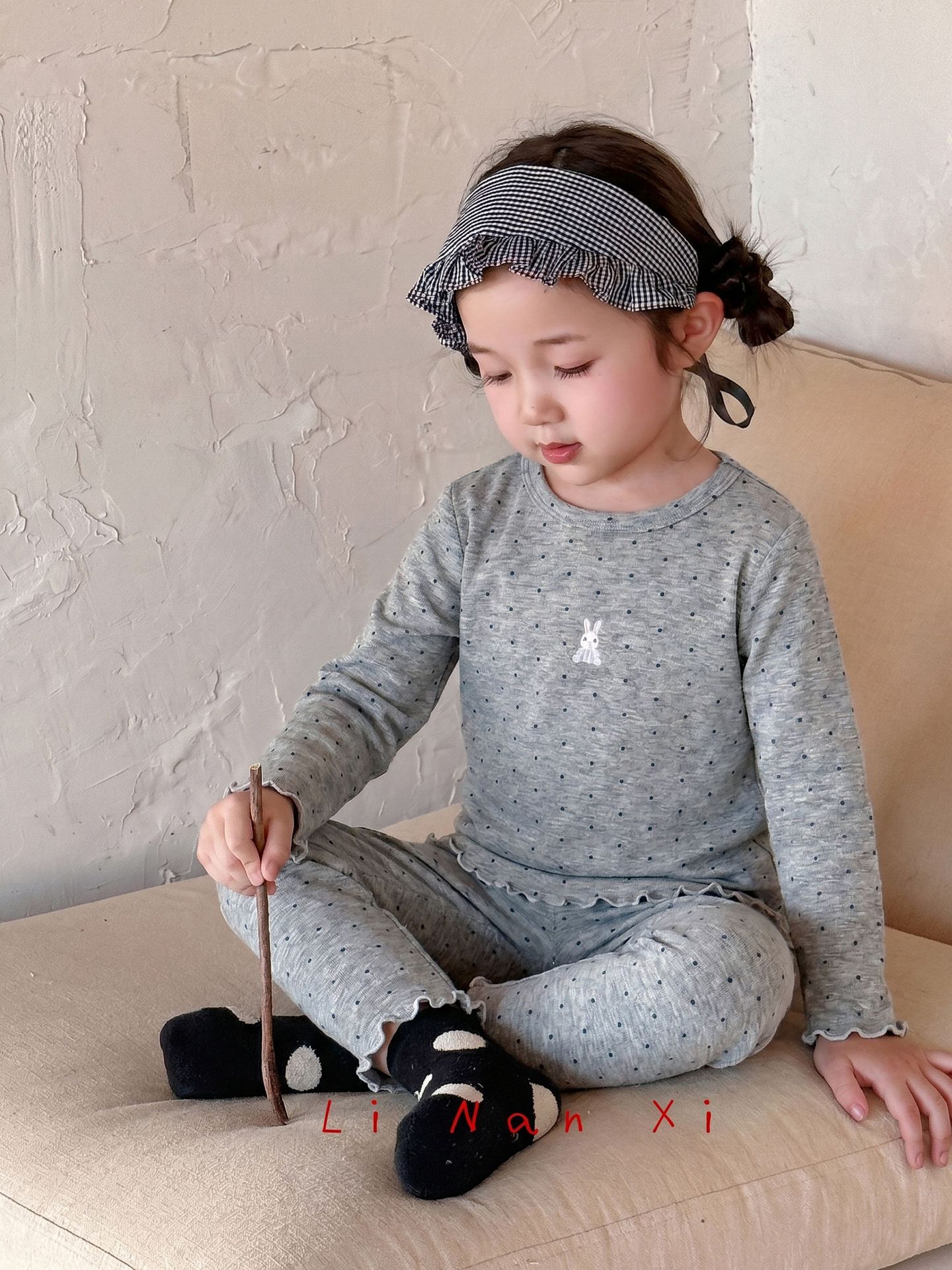 Homewear Linanxi viền sóng chấm bi