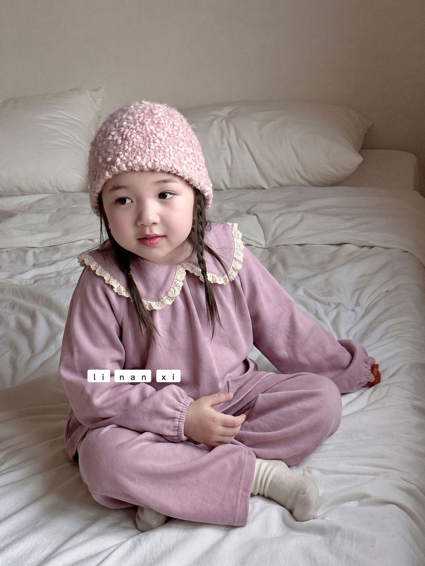Homewear cổ sen viền ren pupple
