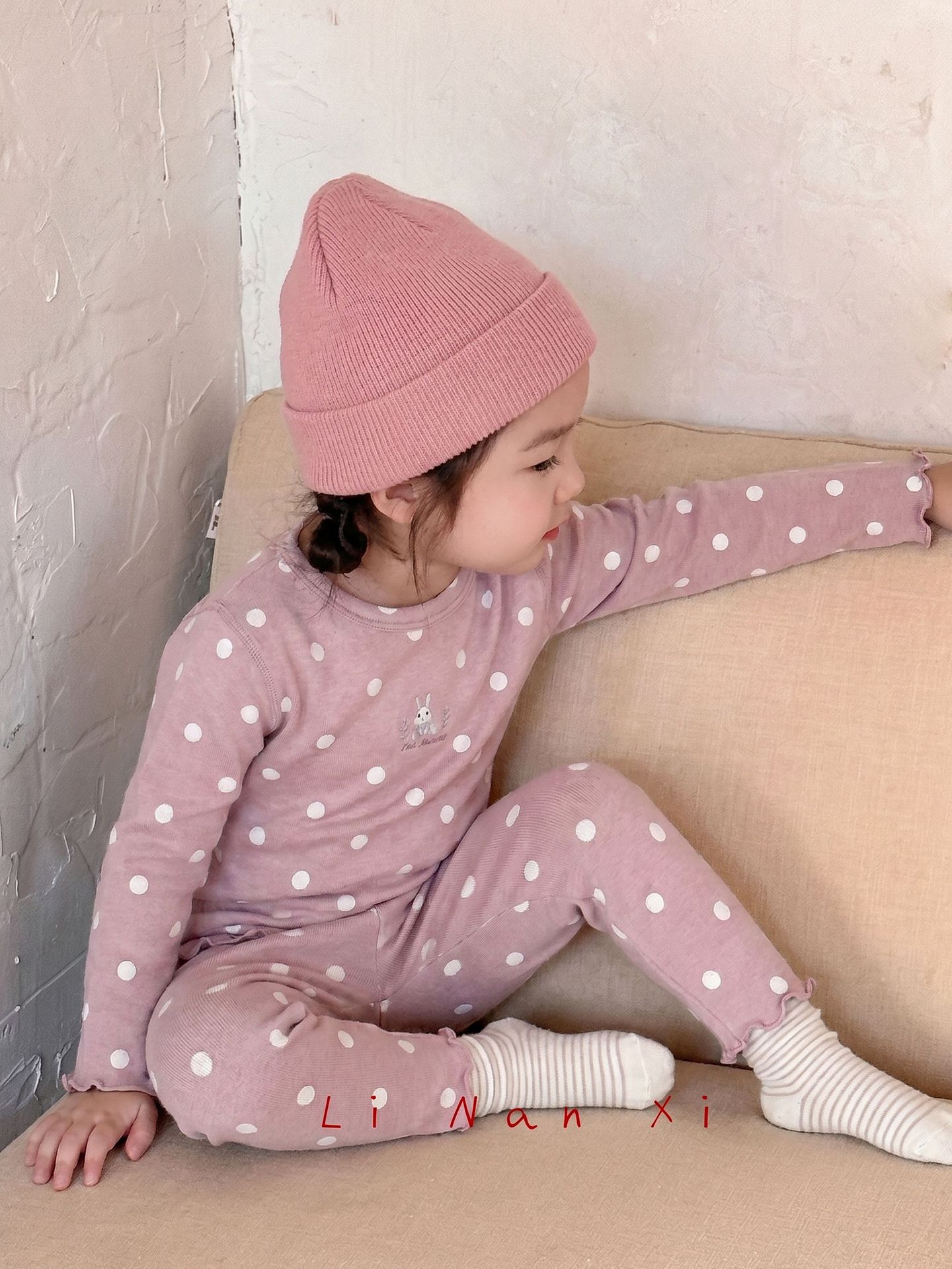 Homewear Linanxi viền sóng chấm bi
