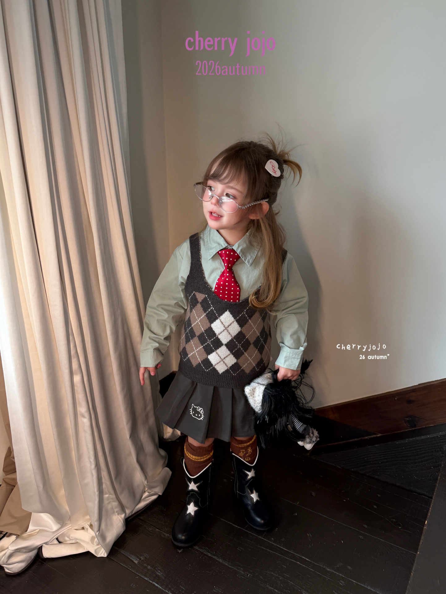 Set váy áo Cherry jojo nữ sinh kèm cà vạt