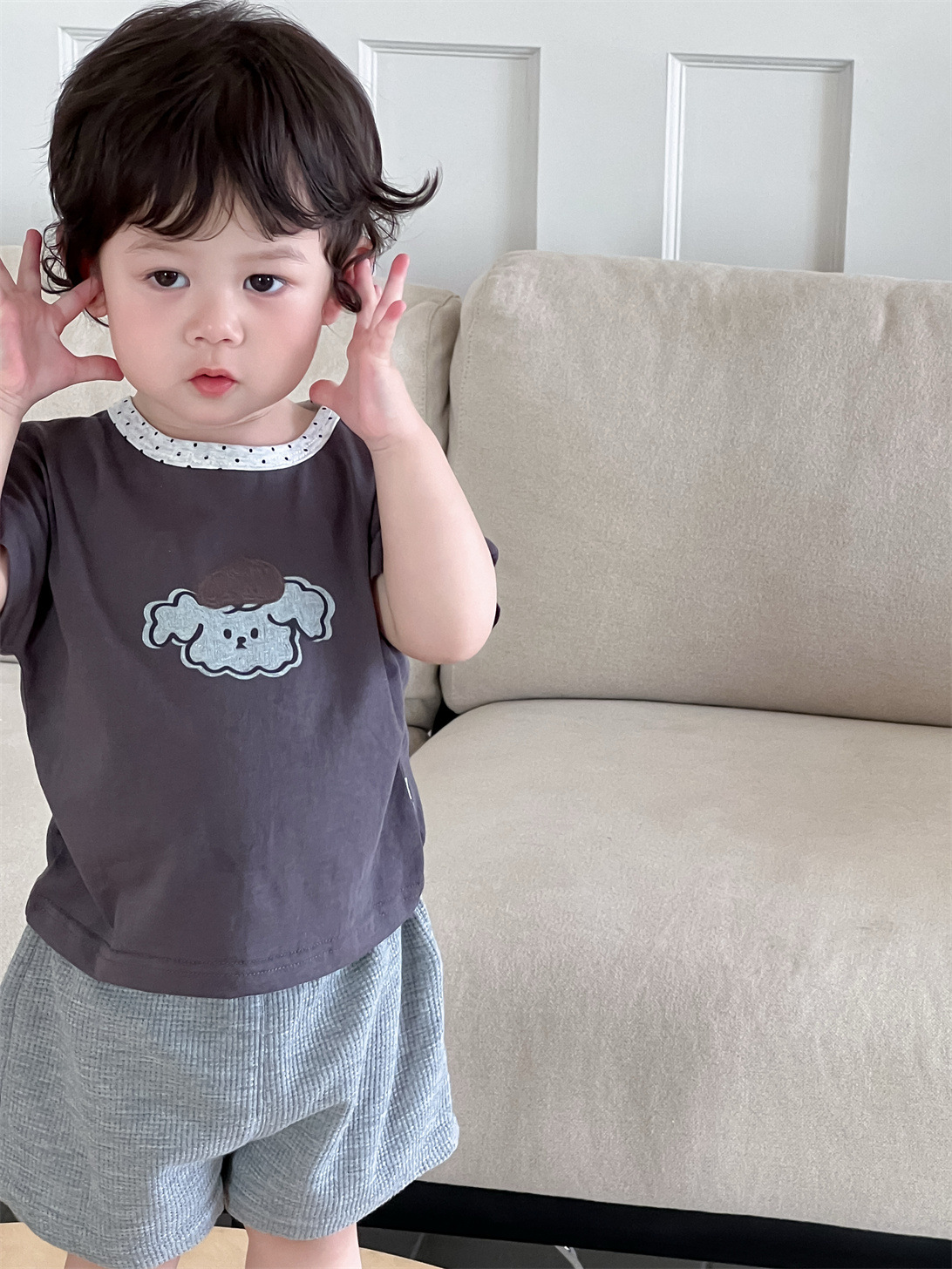 Set bé trai cún xù cổ chấm bi TLK