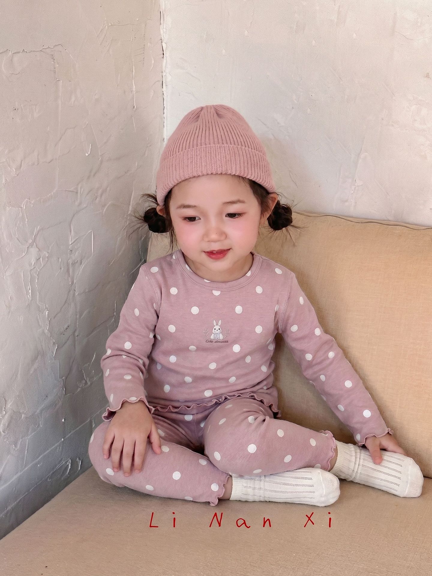 Homewear Linanxi viền sóng chấm bi