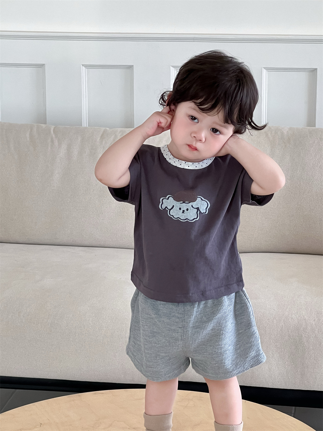 Set bé trai cún xù cổ chấm bi TLK