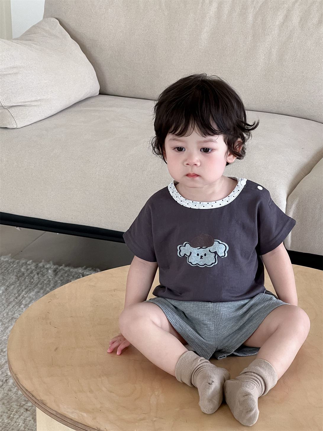 Set bé trai cún xù cổ chấm bi TLK