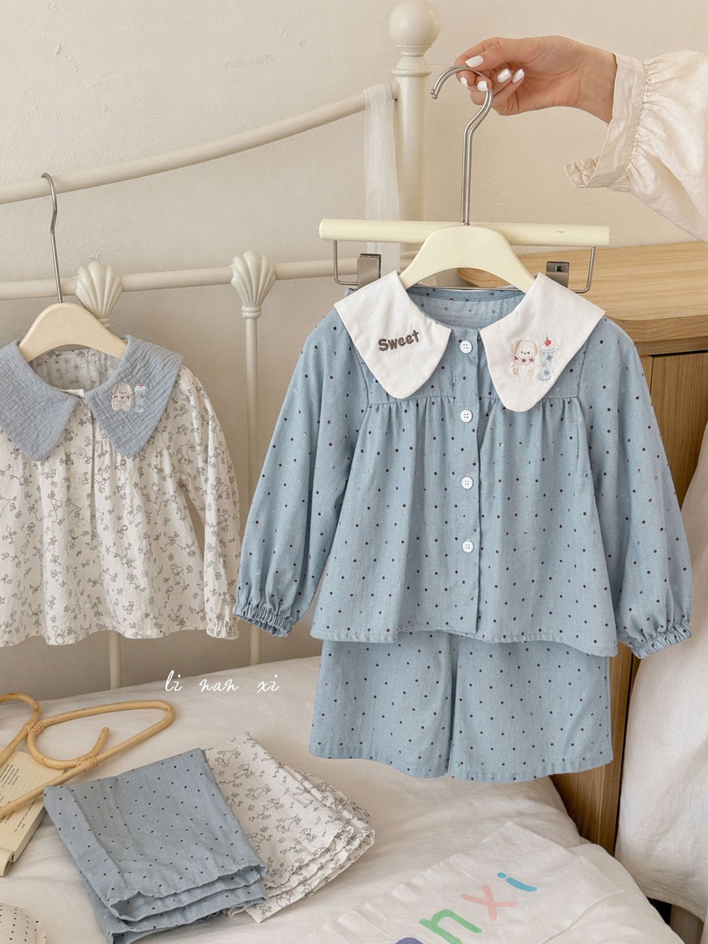 Homewear Pyjama Linanxi cổ sen sweet bi xanh