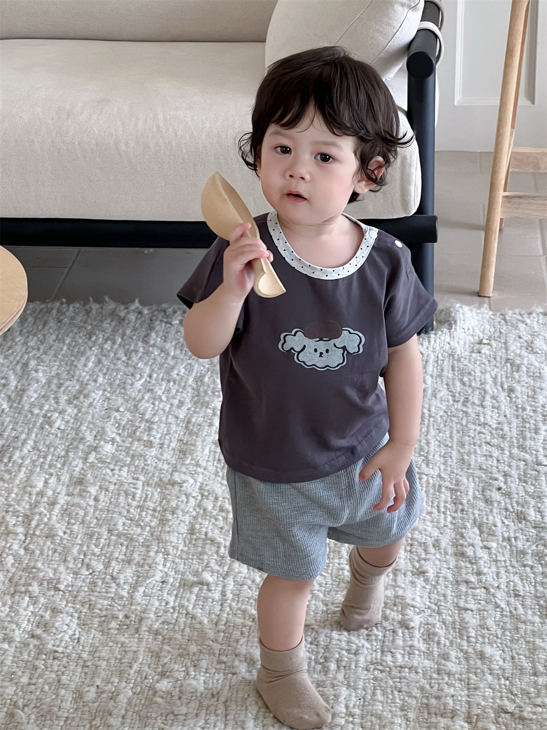 Set bé trai cún xù cổ chấm bi TLK