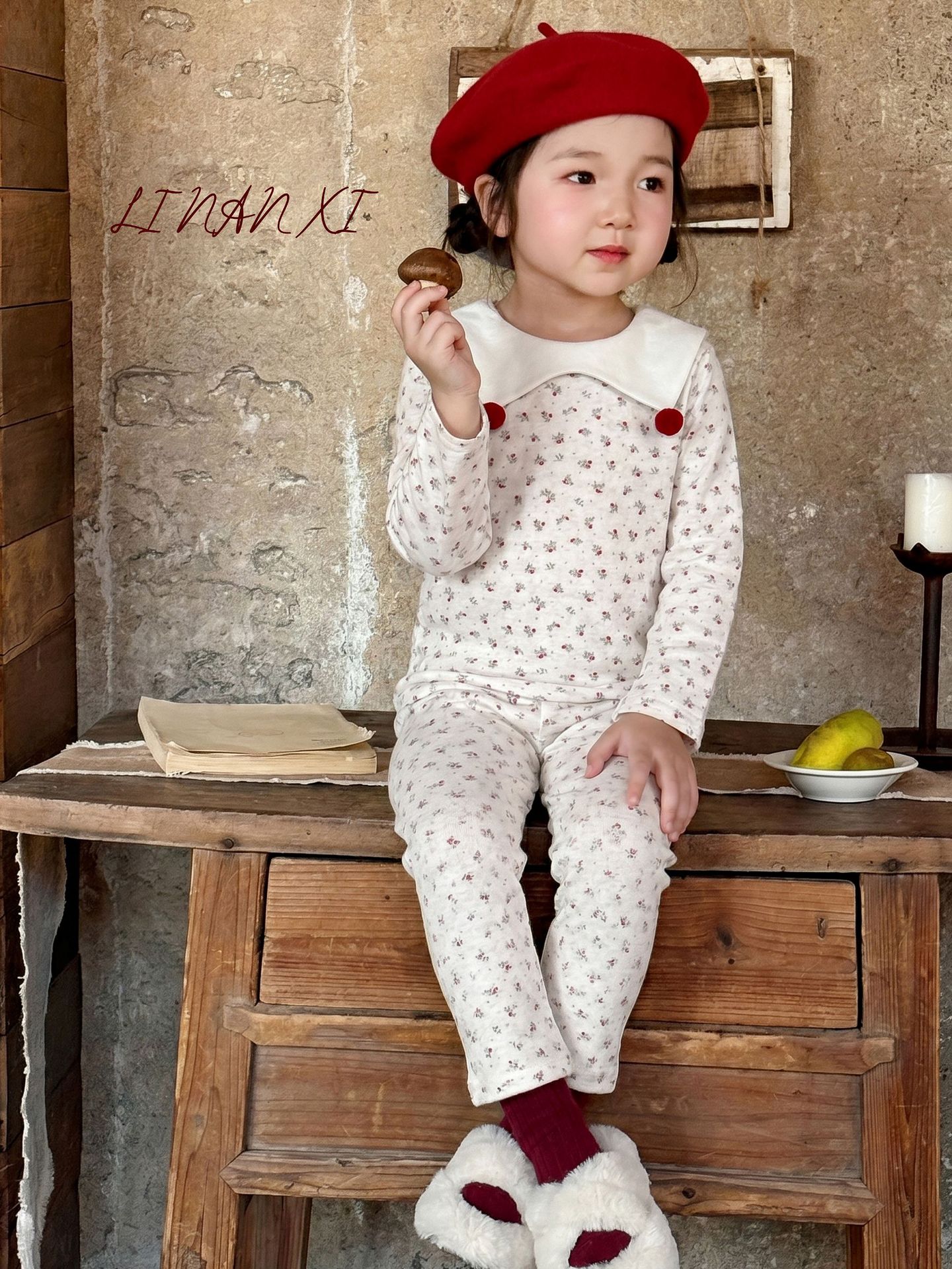 Homewear Linanxi bông đỏ hoa nhí