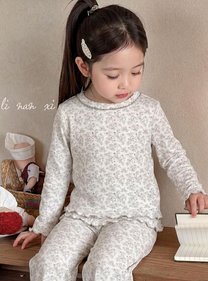 Homewear Linanxi viền sóng hoa nâu nhạt