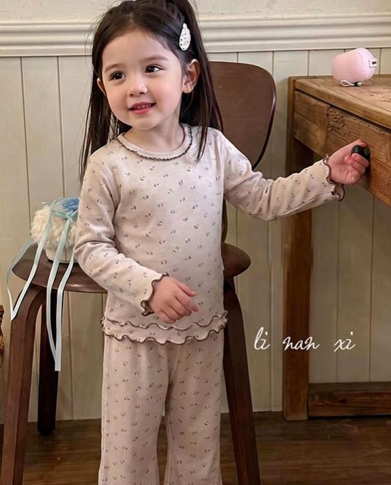 Homewear Linanxi viền sóng hoa hồng nâu