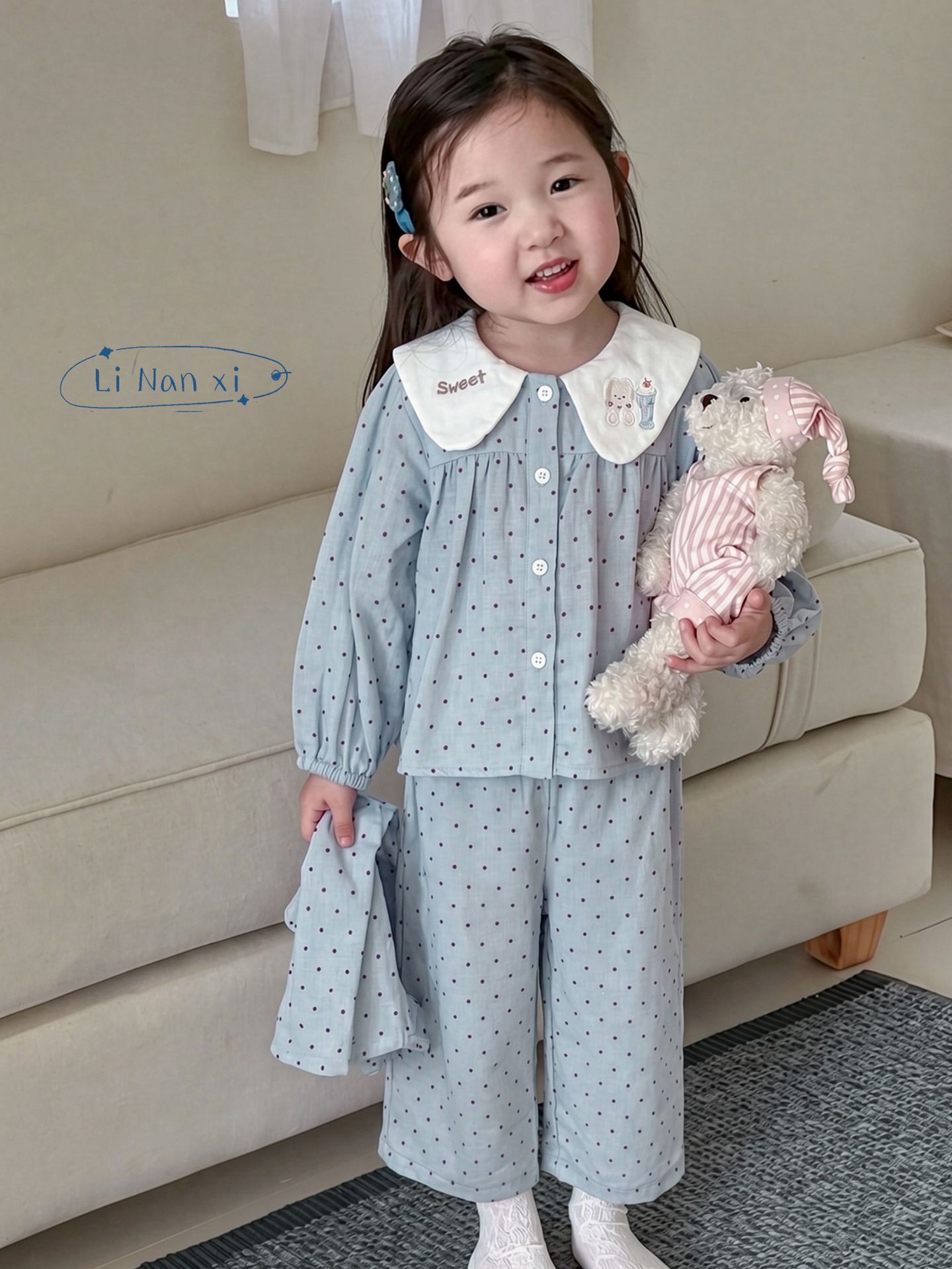 Homewear Pyjama Linanxi cổ sen sweet bi xanh