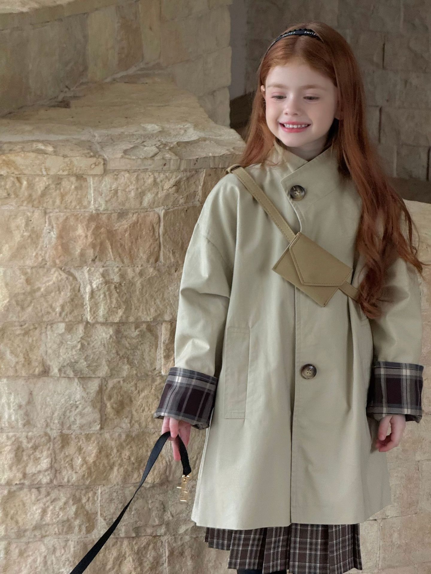 Áo khoác Trench coat mix plaid Otaly