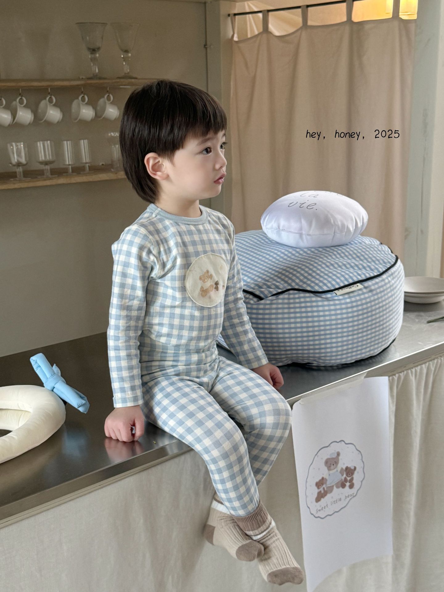 Bộ homewear Hey Honey caro xanh gấu nâu HAX