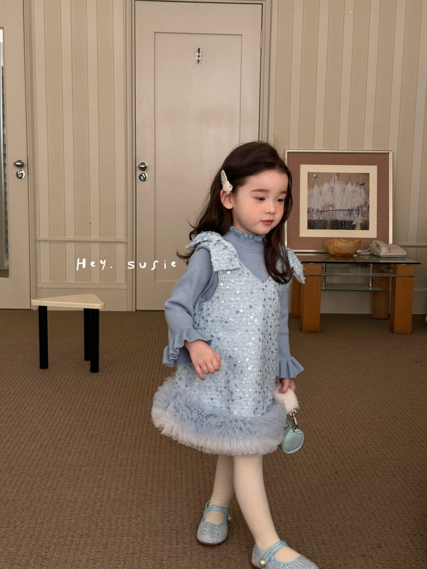 Hey Susie - Áo len xanh bán cùng set Đầm Xiao Qi Ji