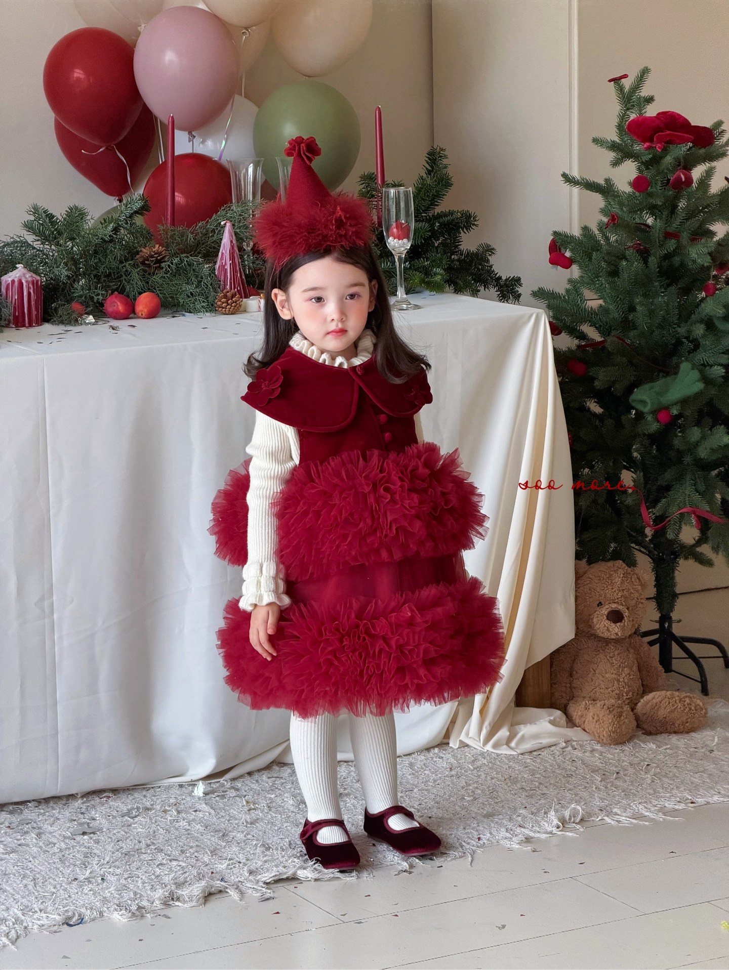 Bán theo set - Soo More Dresses Red Tutu Bloom Over + wool T