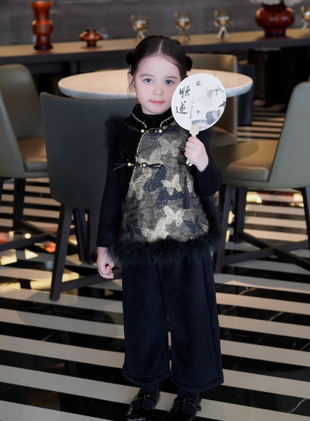 Quần nhung đen ống xuông AnnieGirls - 130cm